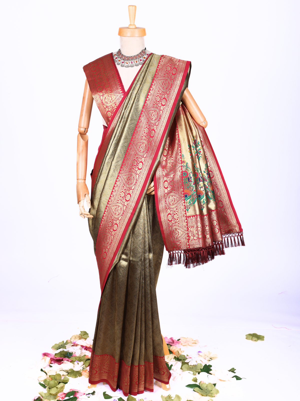 Maroon color Kanjivaram work Designer Saree BLS1017_Maroon