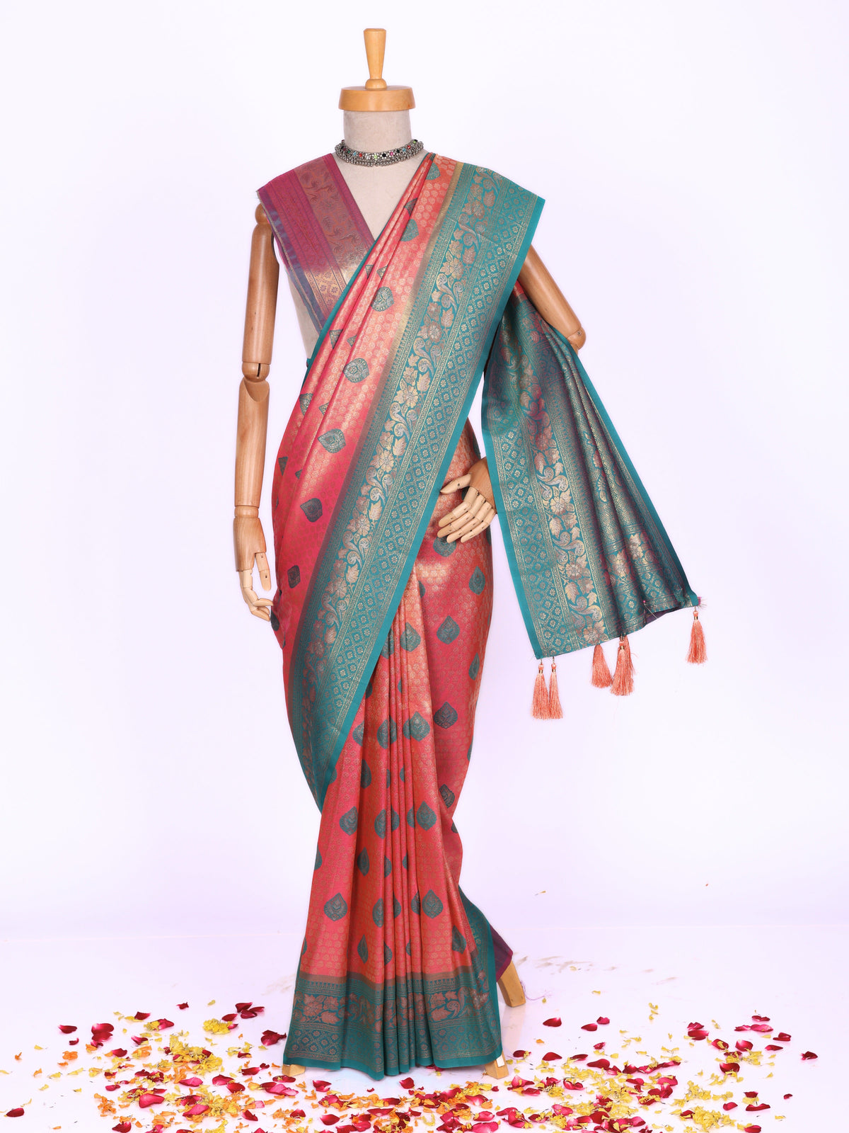 Peach color Kanjivaram work Designer Saree BLS1007_Peach