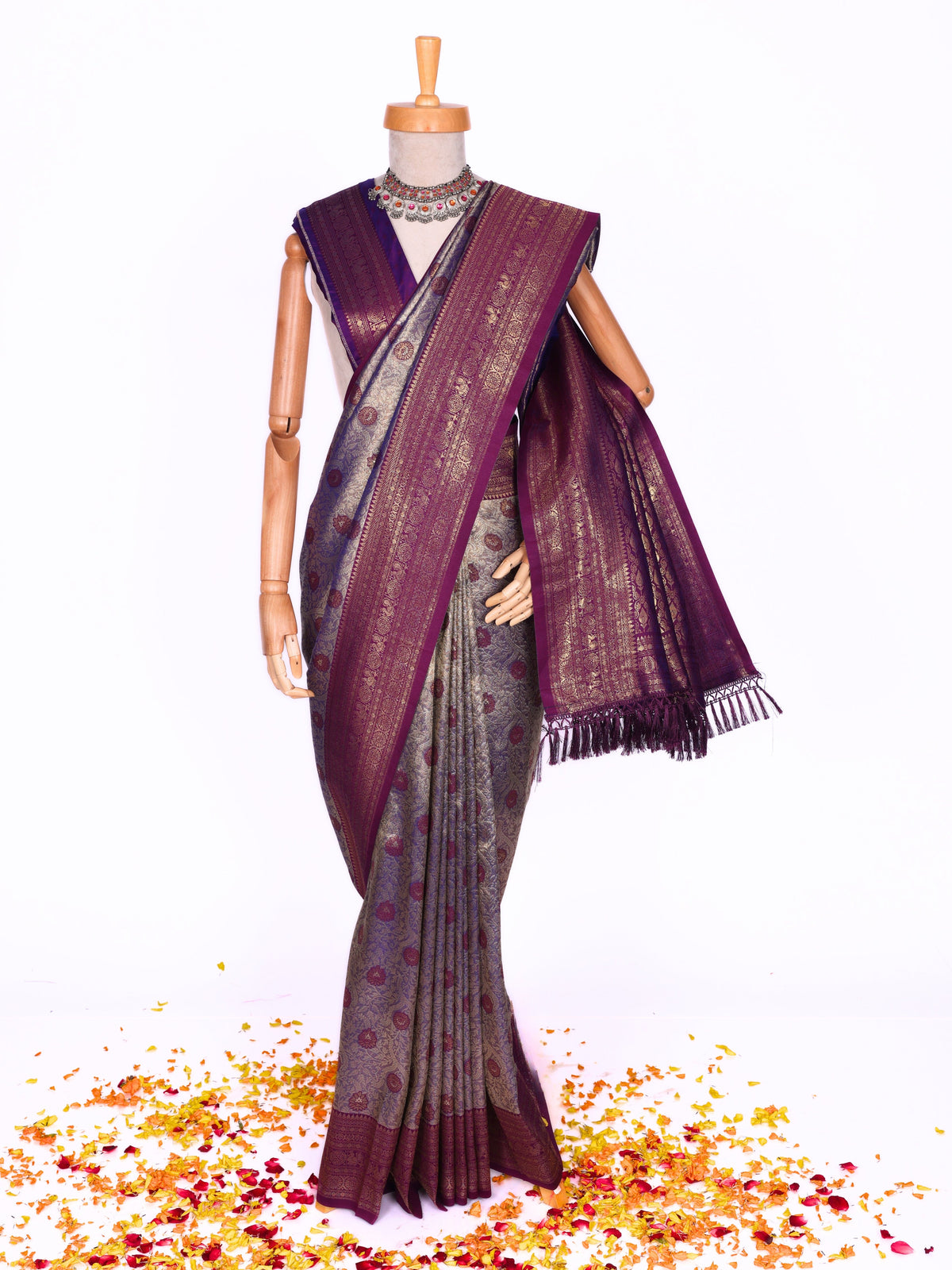 Purple color Kanjivaram work Designer Saree BLS1009_Purple