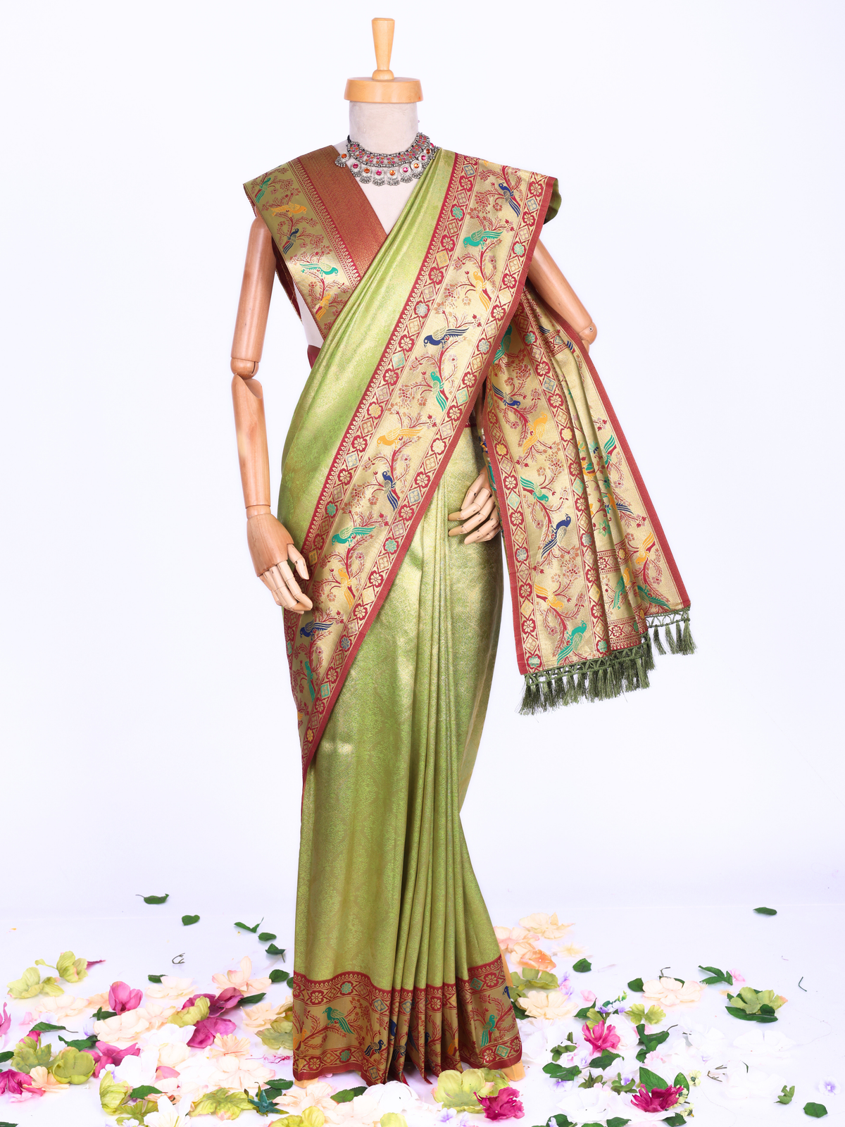 Parrot color Kanjivaram work Designer Saree BLS1014_Parrot