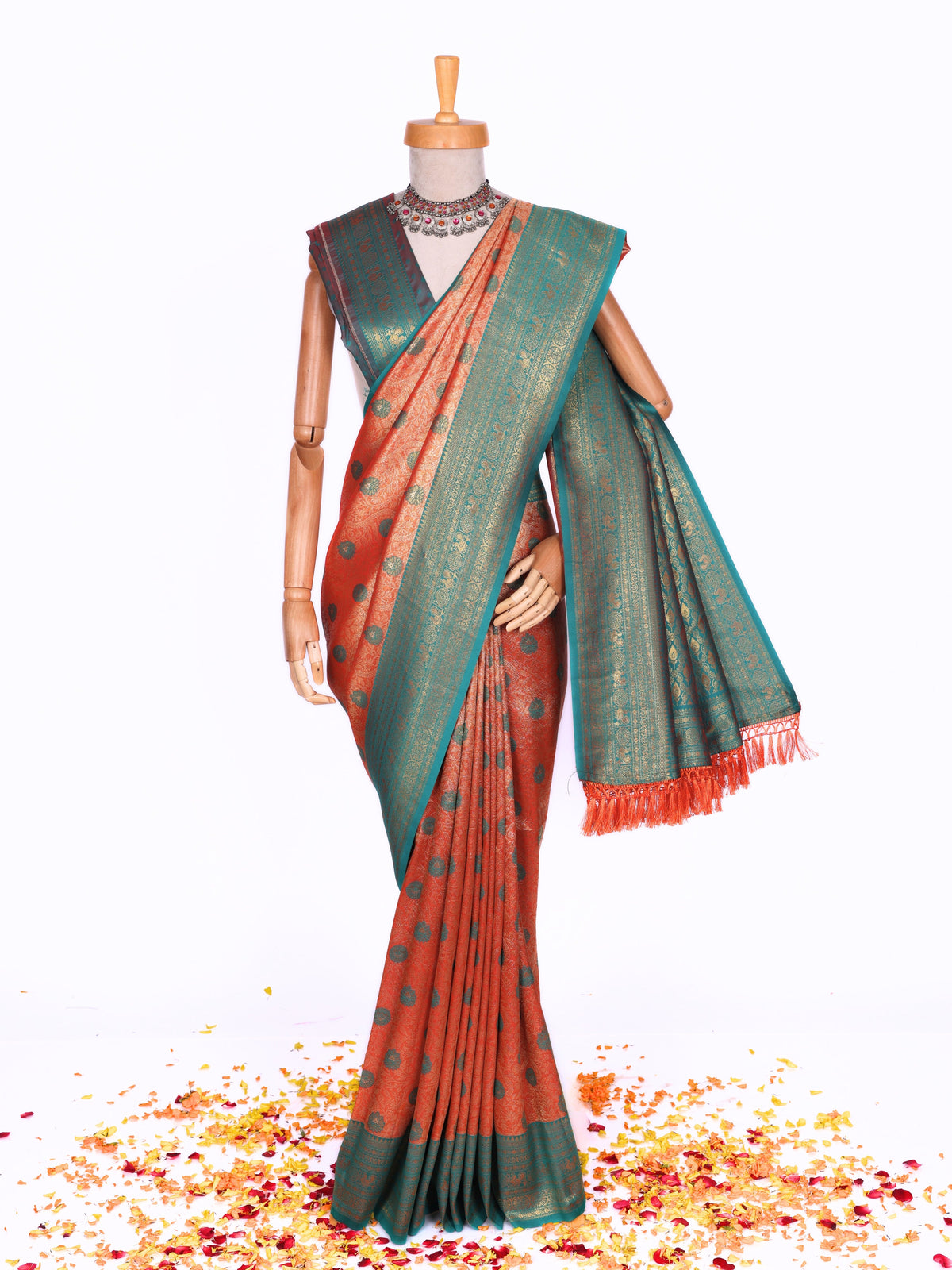 Orange color Kanjivaram work Designer Saree BLS1009_Orange