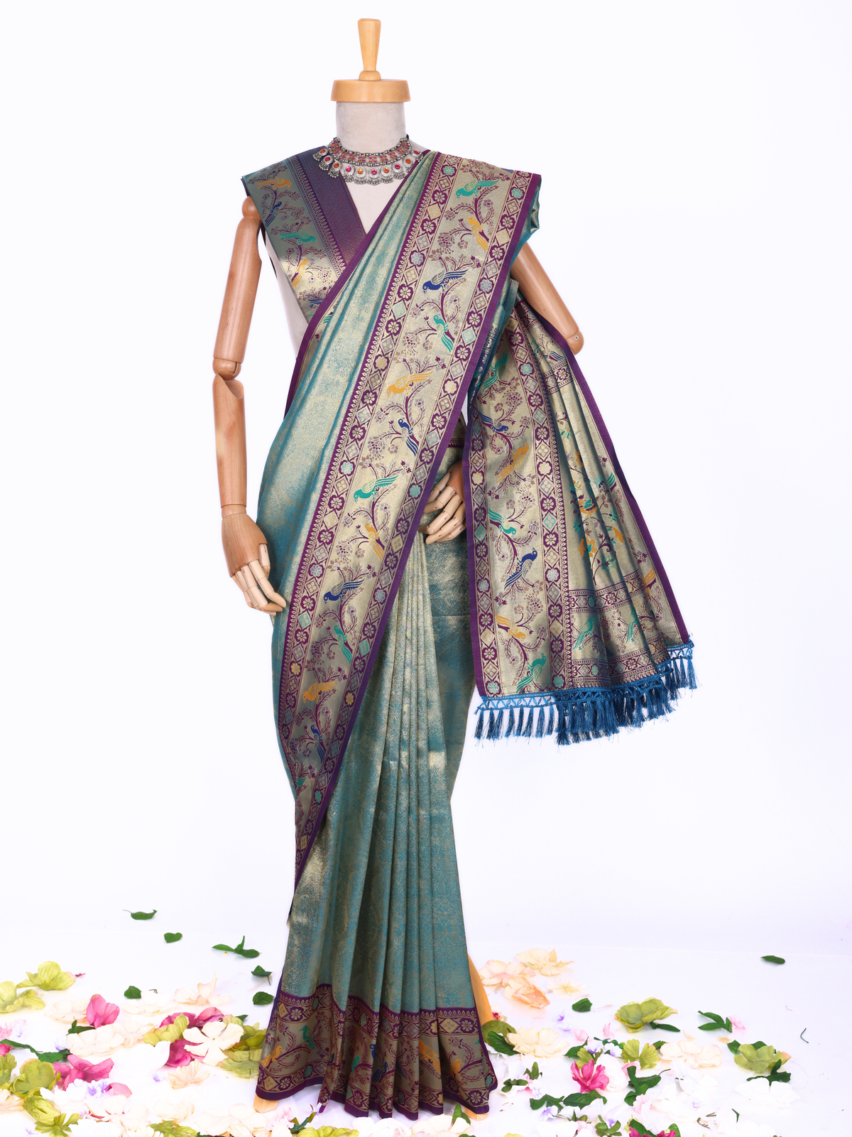 Sky blue color Kanjivaram work Designer Saree BLS1014_Sky blue