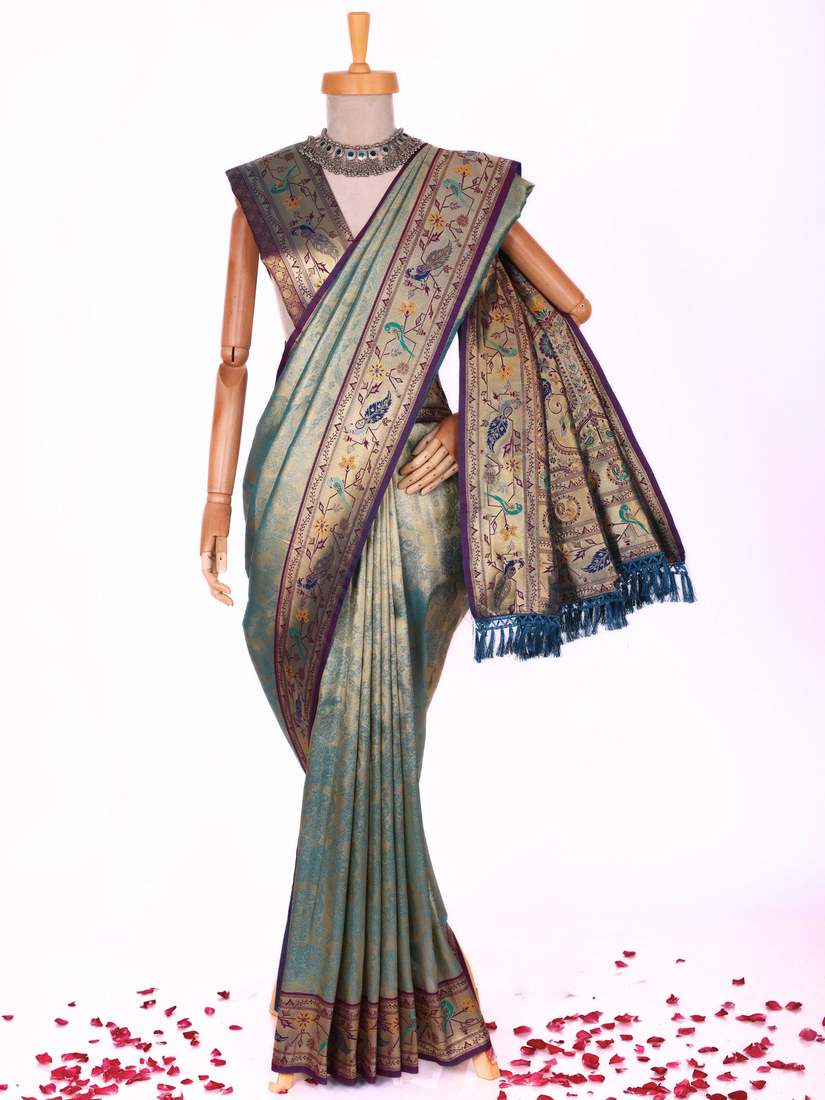Skyblue color Kanjivaram work Designer Saree BLS1006_Skyblue