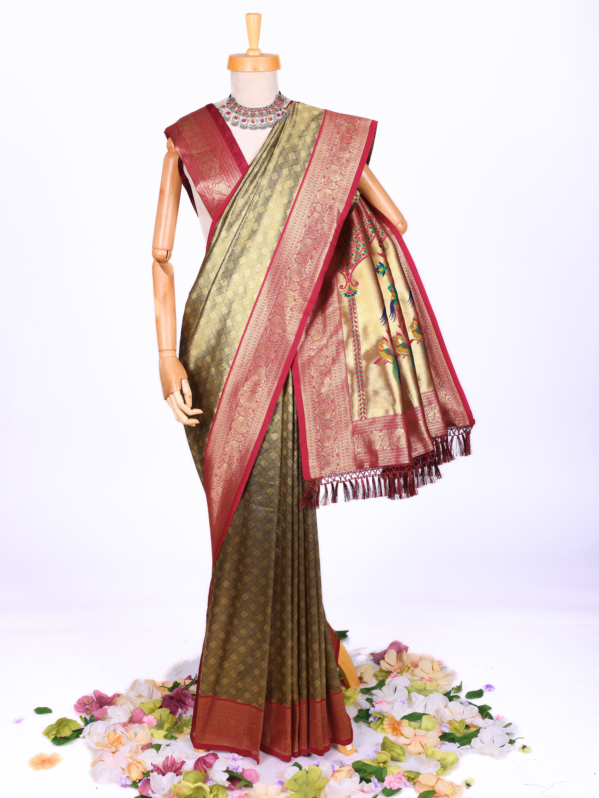 Maroon color Kanjivaram work Designer Saree BLS1016_Maroon