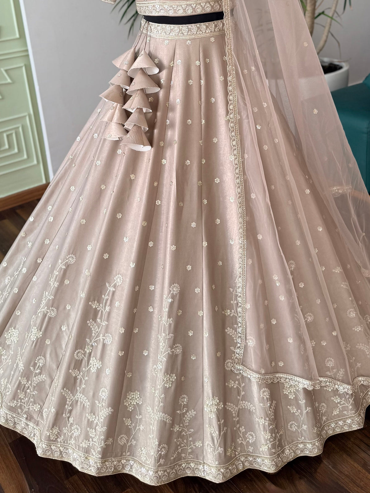 Dusty Nude Gold color Designer Sequence Embroidery work Lehenga choli BL1706