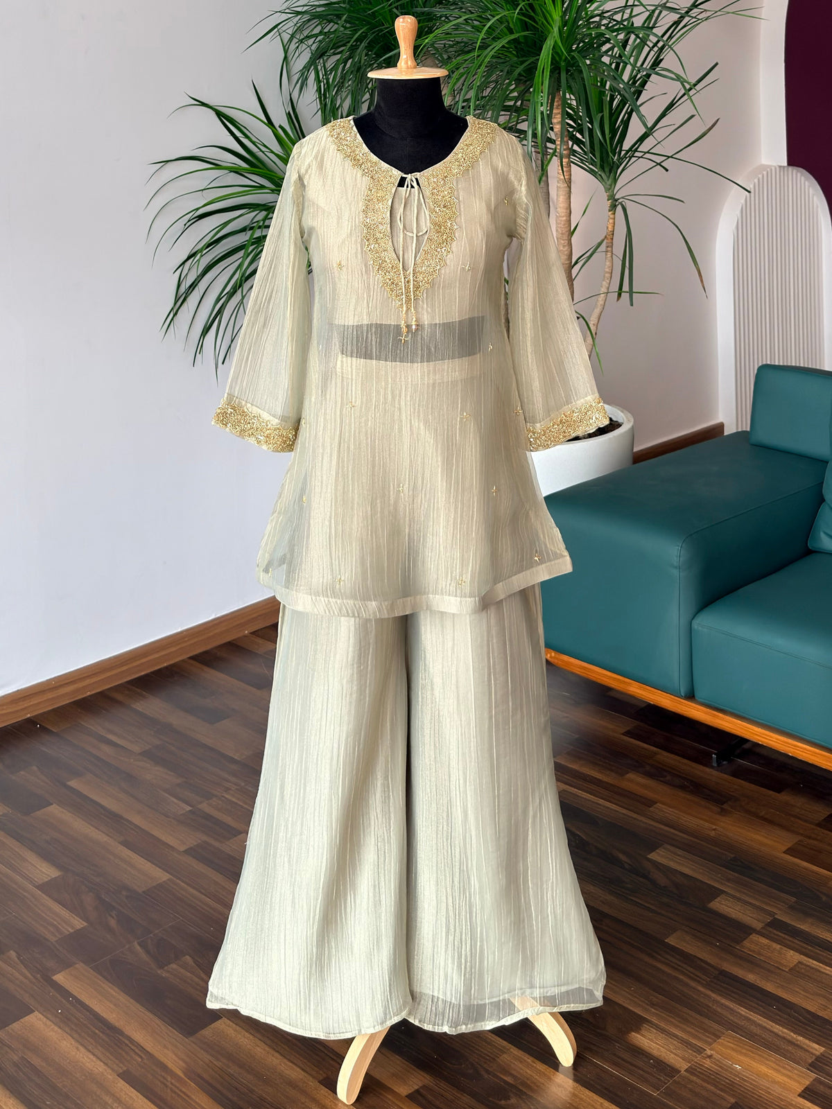 Dusty Champagne Gray Handwork Necklace Sharara set BLS132