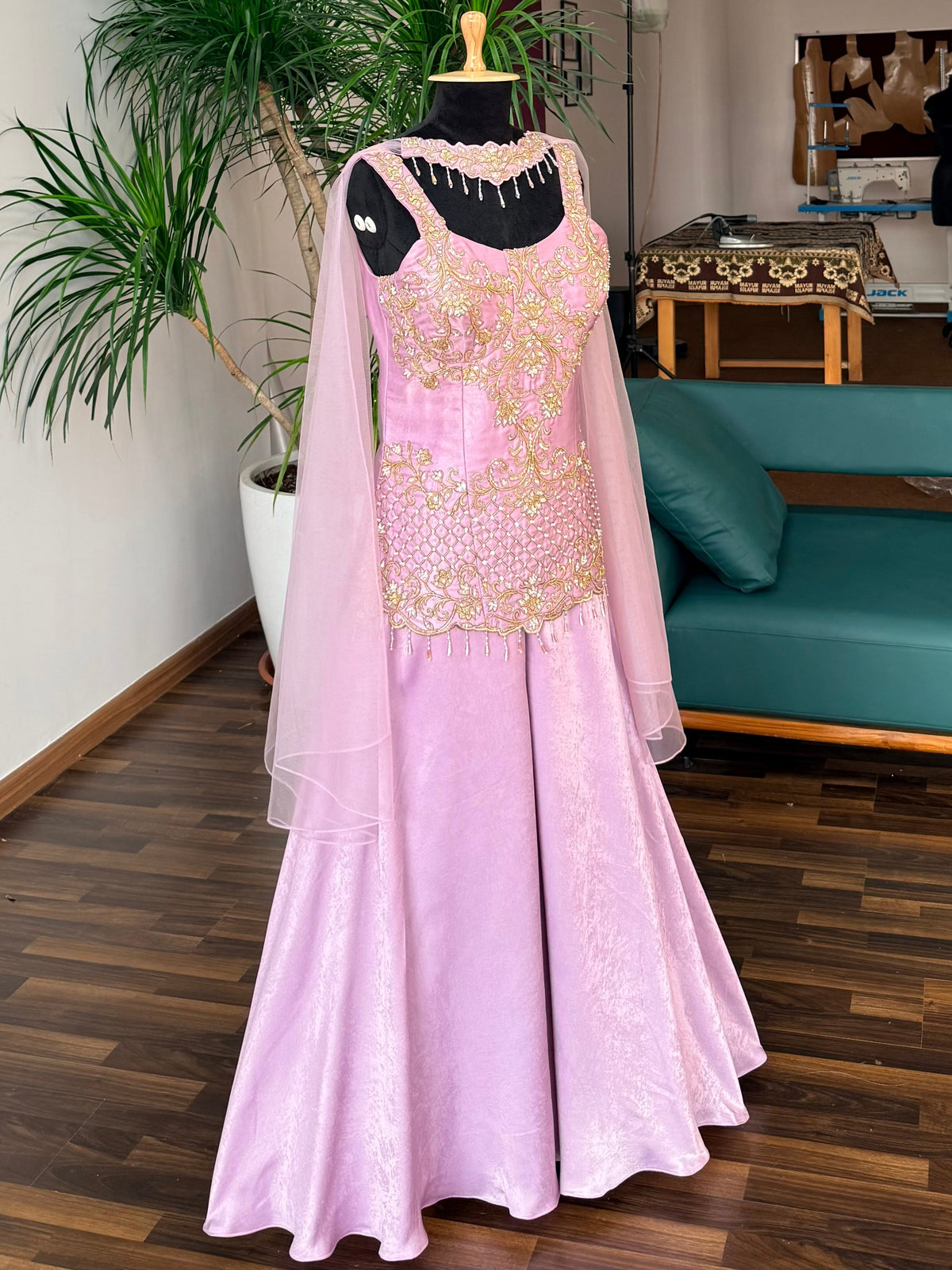 Lavender Pink color Bids Sequence Embroidery work Sharara set BLS129