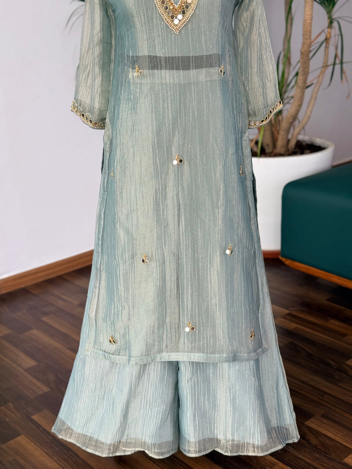 Pastel Sky Blue Handwork Necklace Sharara set BLS115