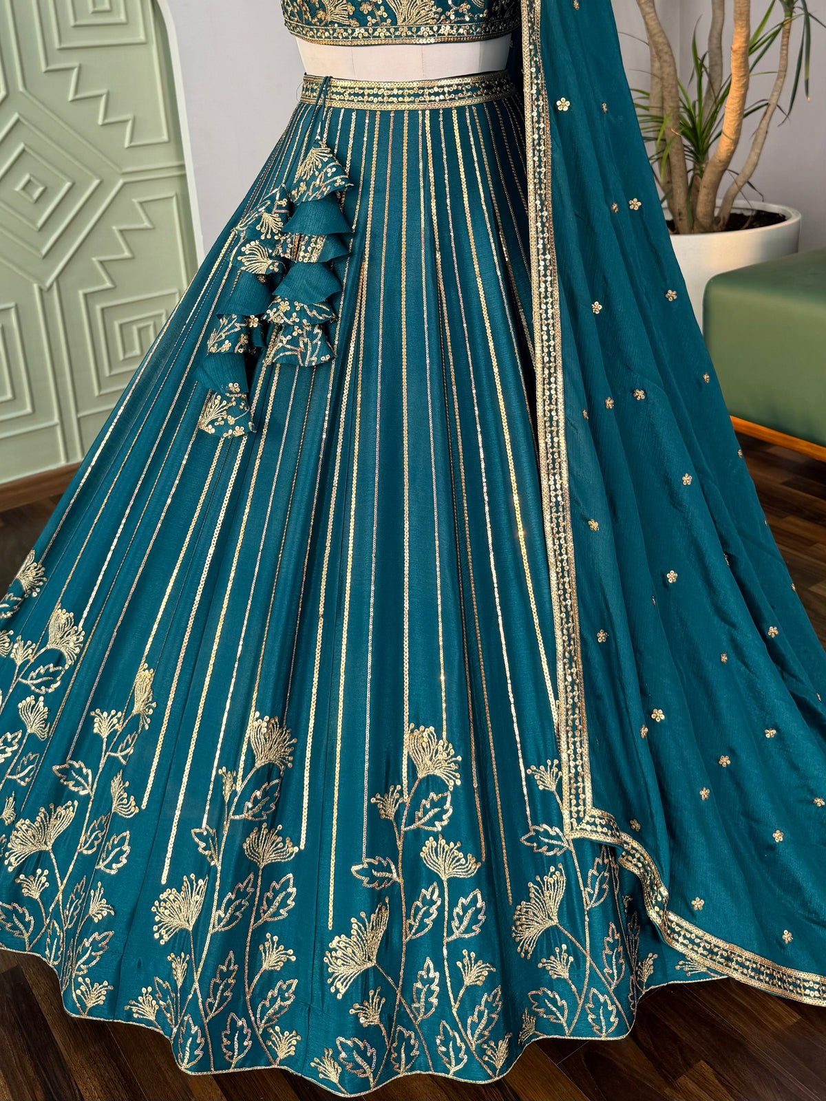 Teal Green color Sequence Embroidery work Designer Lehenga Choli BL1659