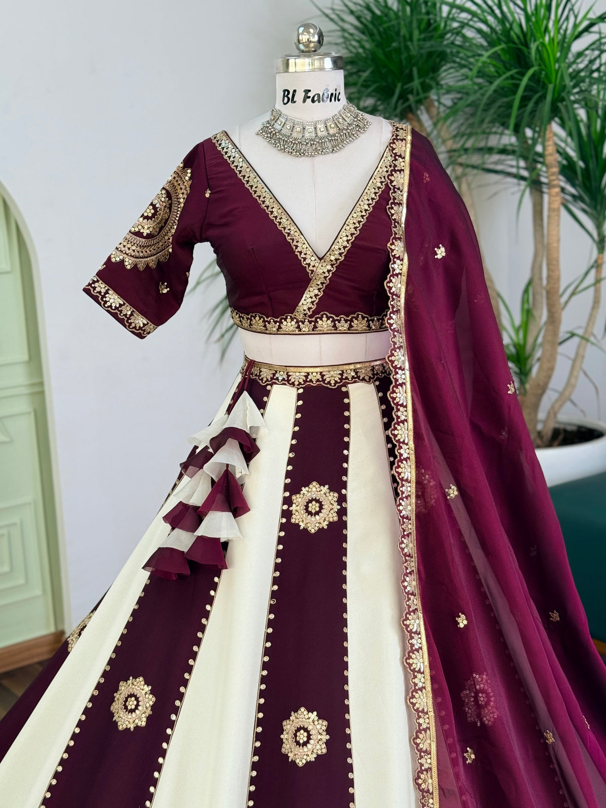 Wine & Off-White color Sequence Embroidery work Designer Lehenga Choli BL1697