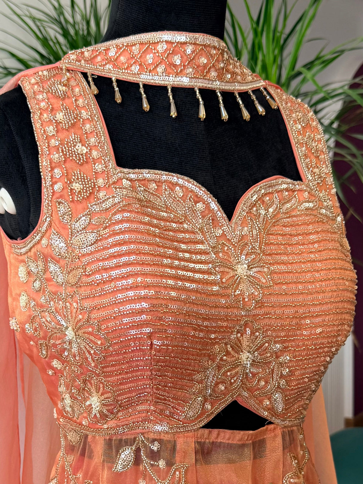 Peach Pink color Bids Sequence Embroidery work Sharara set BLS137