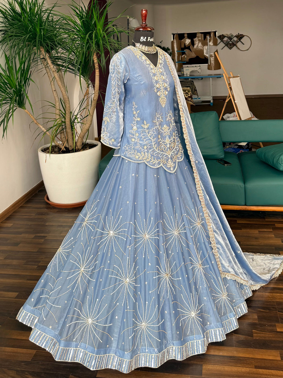 Sky blue color Designer Bids Embroidery work Lehenga choli BL1740