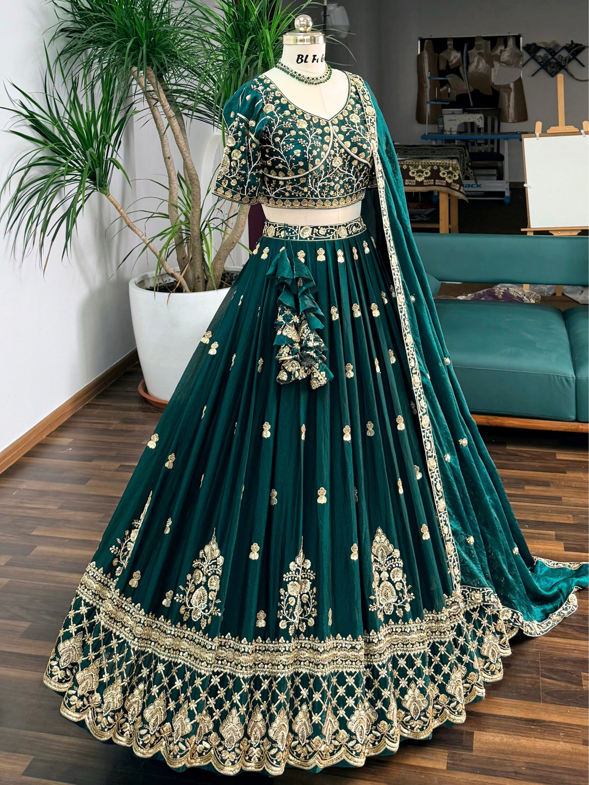 Teal Green color Bids Embroidery work Lehenga Choli BL1728