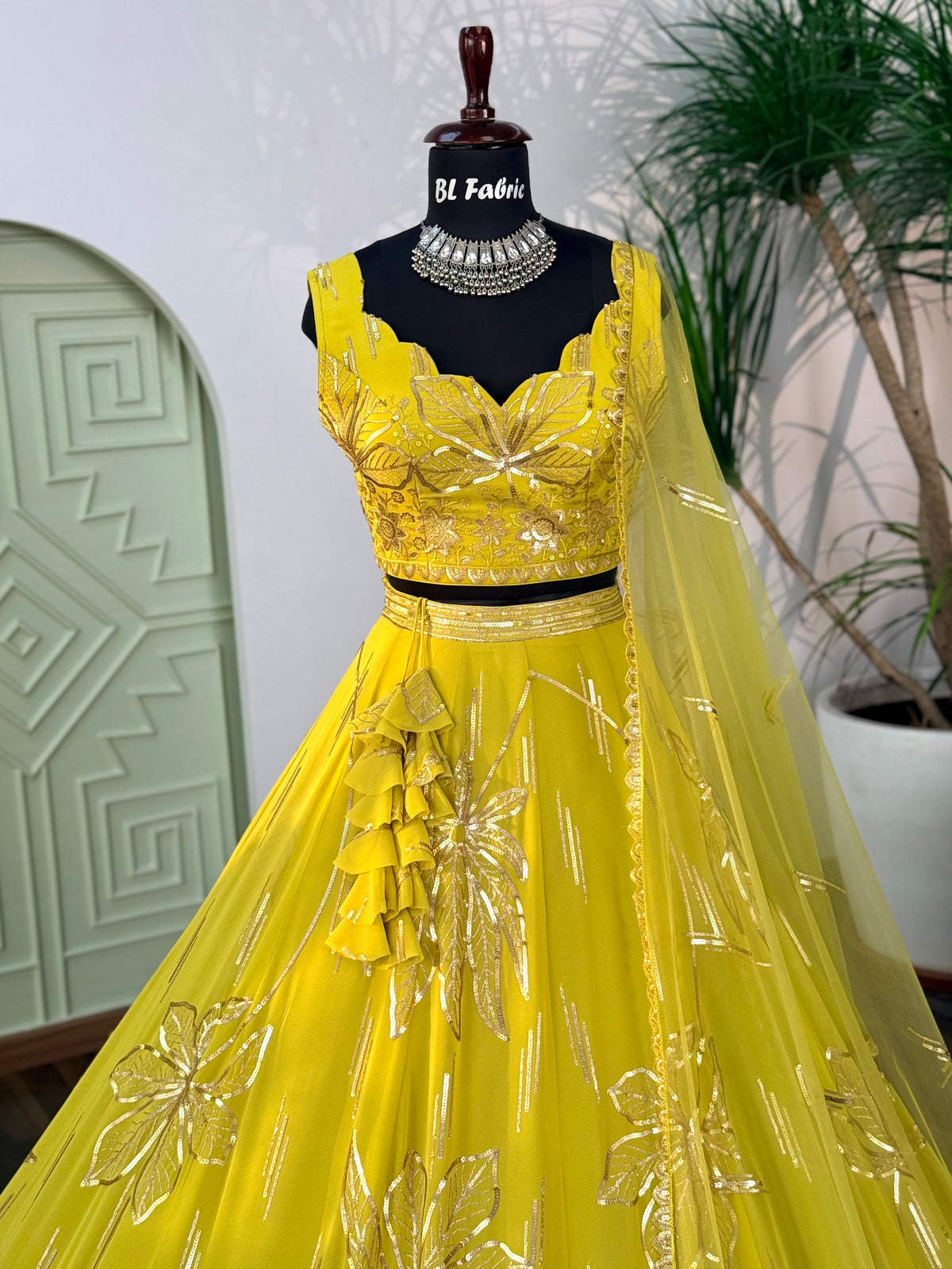 Yellow color Sequence Embroidery work Designer Lehenga Choli BL1682