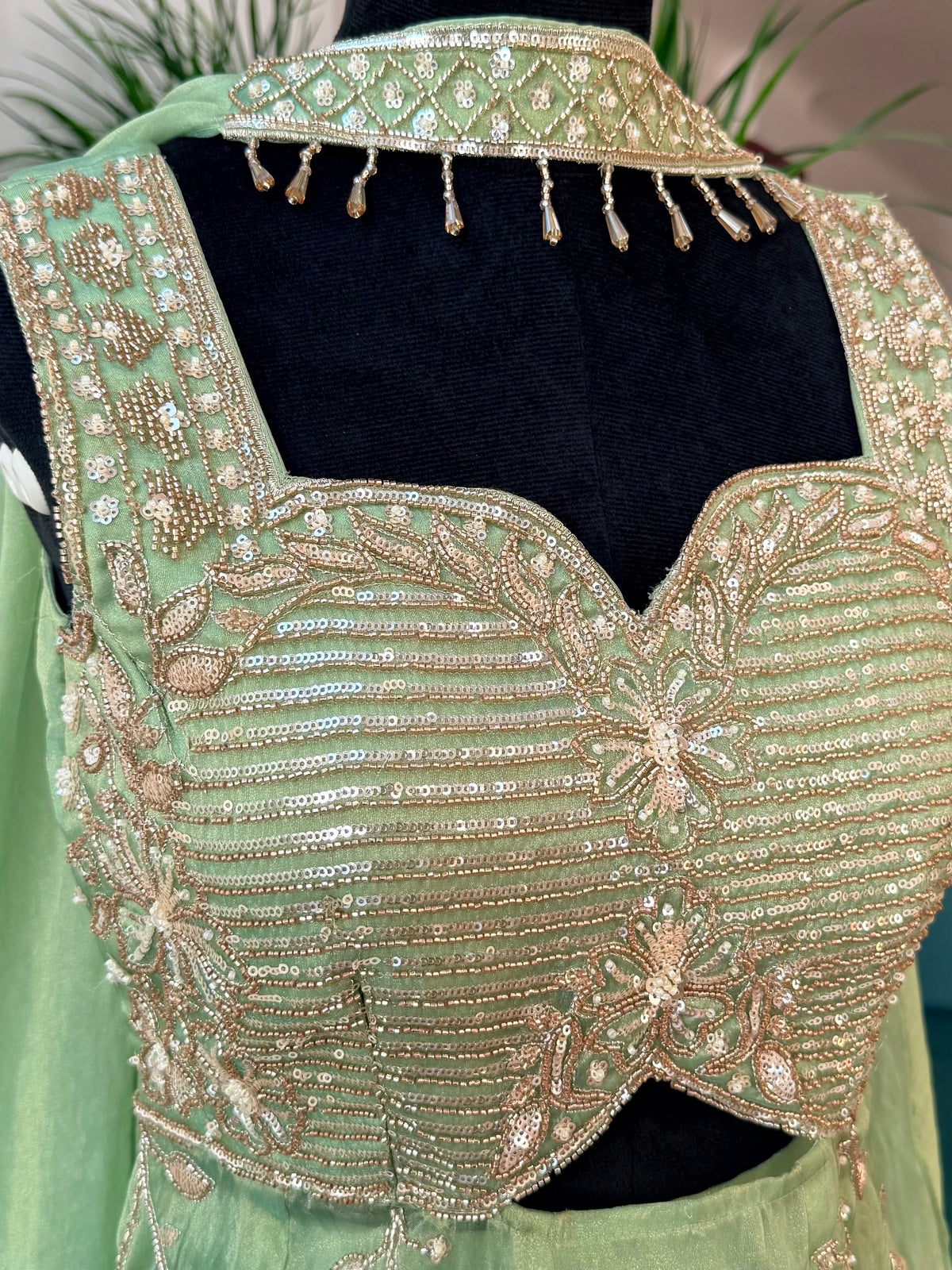 Pastel Pistachio Green color Bids Sequence Embroidery work Sharara set BLS138