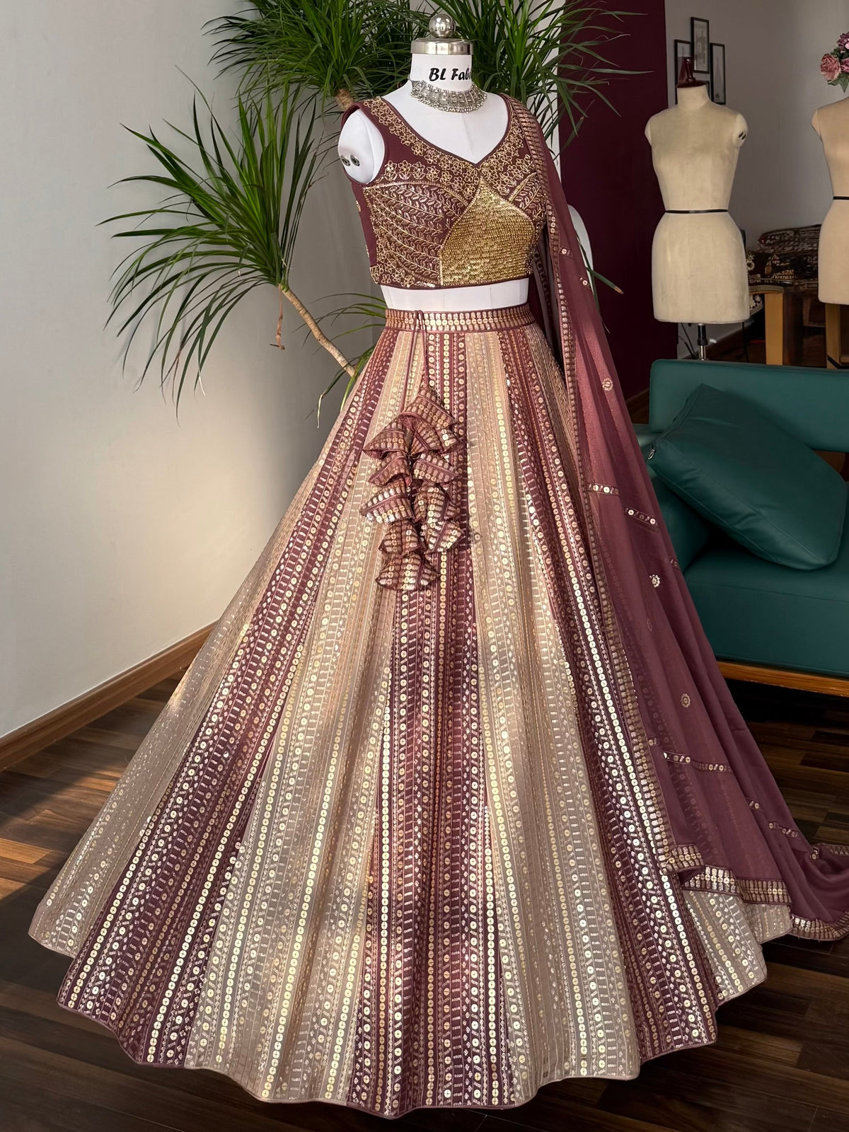 Multi color Designer Sequence Embroidery work Lehenga choli BL1646