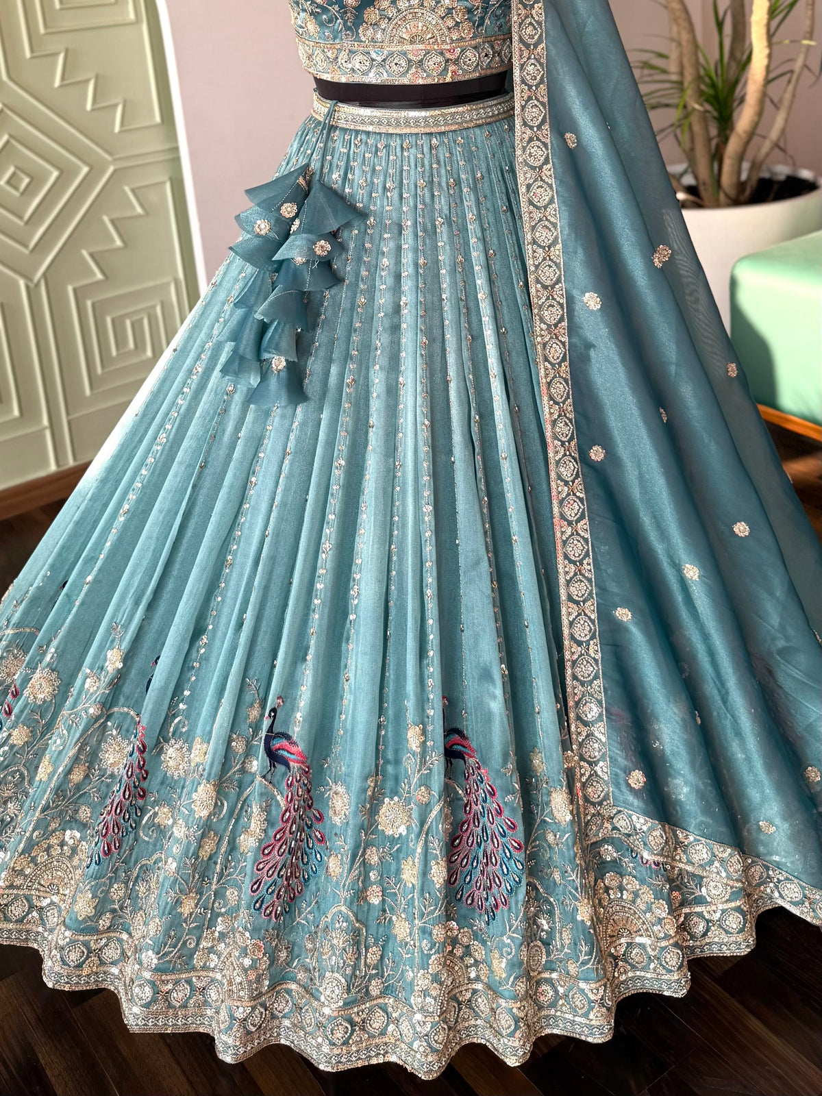 Sky blue color Bids Embroidery work Designer Lehenga Choli BL1661