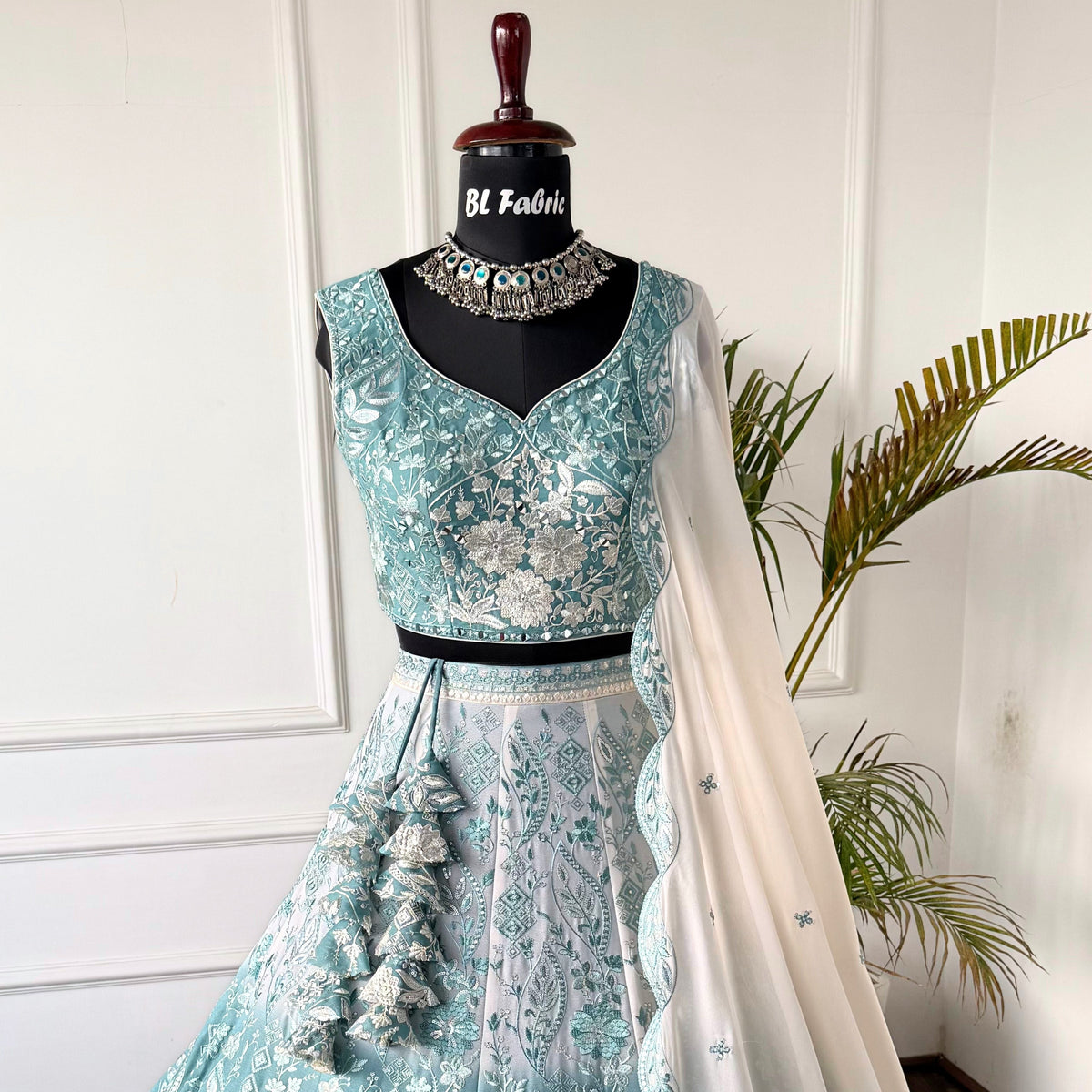 Shading White Skyblue color Thread work Designer Wedding Lehenga Choli BL1550