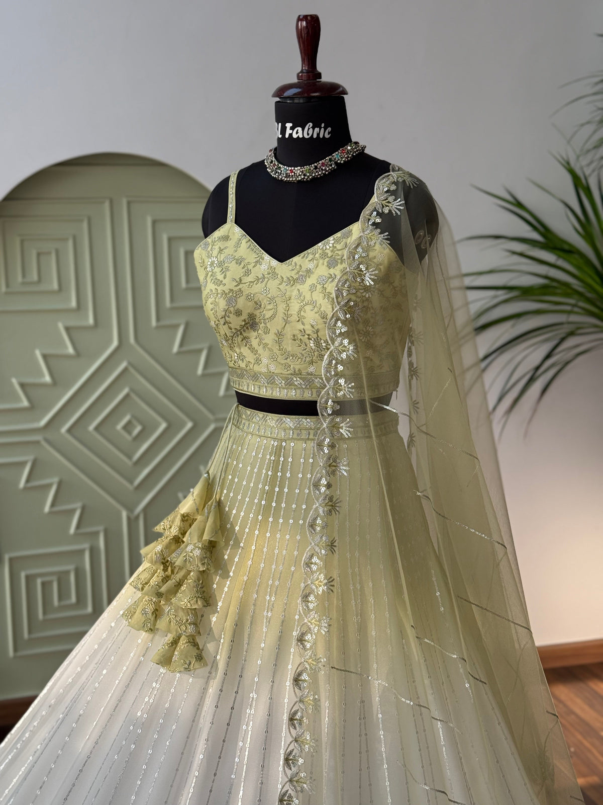 Shadding White Green color Sequence Embroidery work Designer Lehenga Choli BL1647