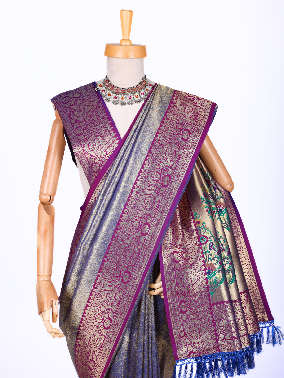 Sky blue color Kanjivaram work Designer Saree BLS1017_Sky blue