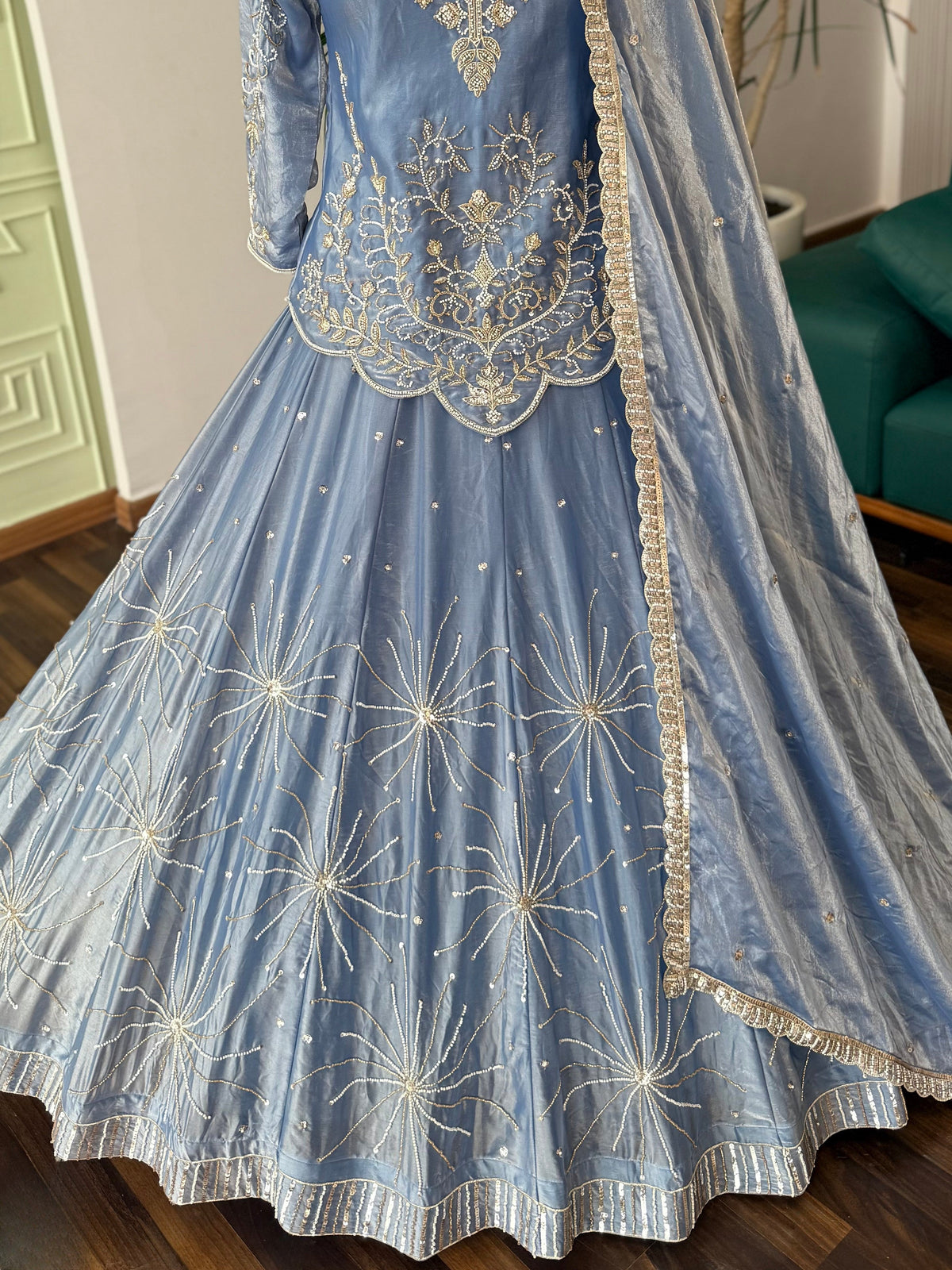 Sky blue color Designer Bids Embroidery work Lehenga choli BL1740