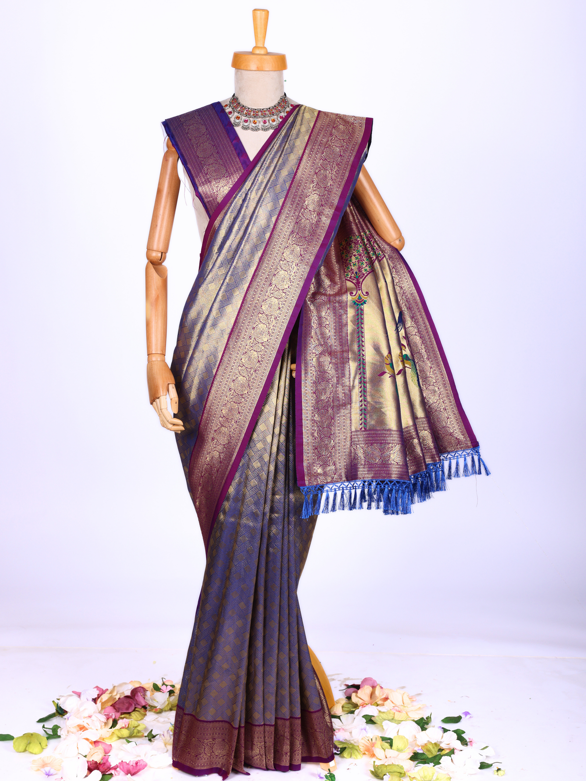 Sky blue color Kanjivaram work Designer Saree BLS1016_Sky blue