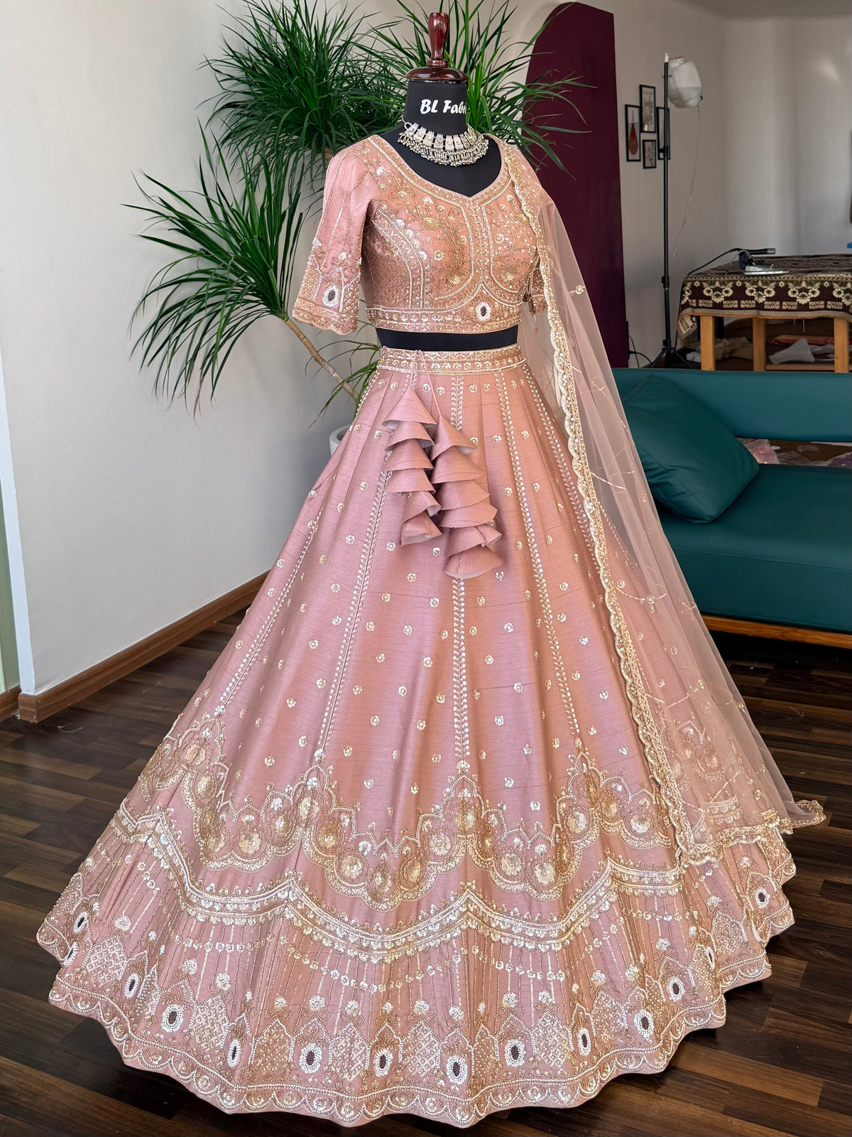 Dusty Rose Pink color Designer Bids Embroidery work Lehenga choli BL1725