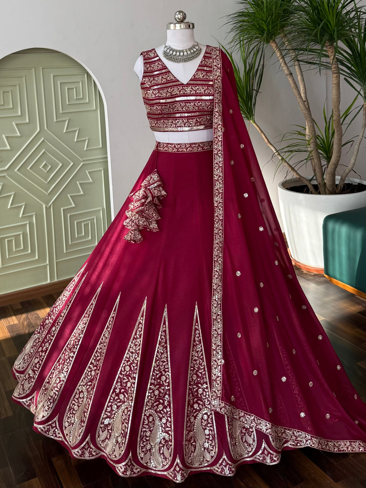 Wine Maroon color Sequence Embroidery work Designer Lehenga Choli BL1645