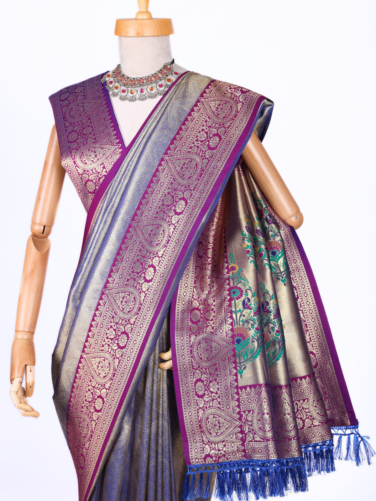 Sky blue color Kanjivaram work Designer Saree BLS1017_Sky blue