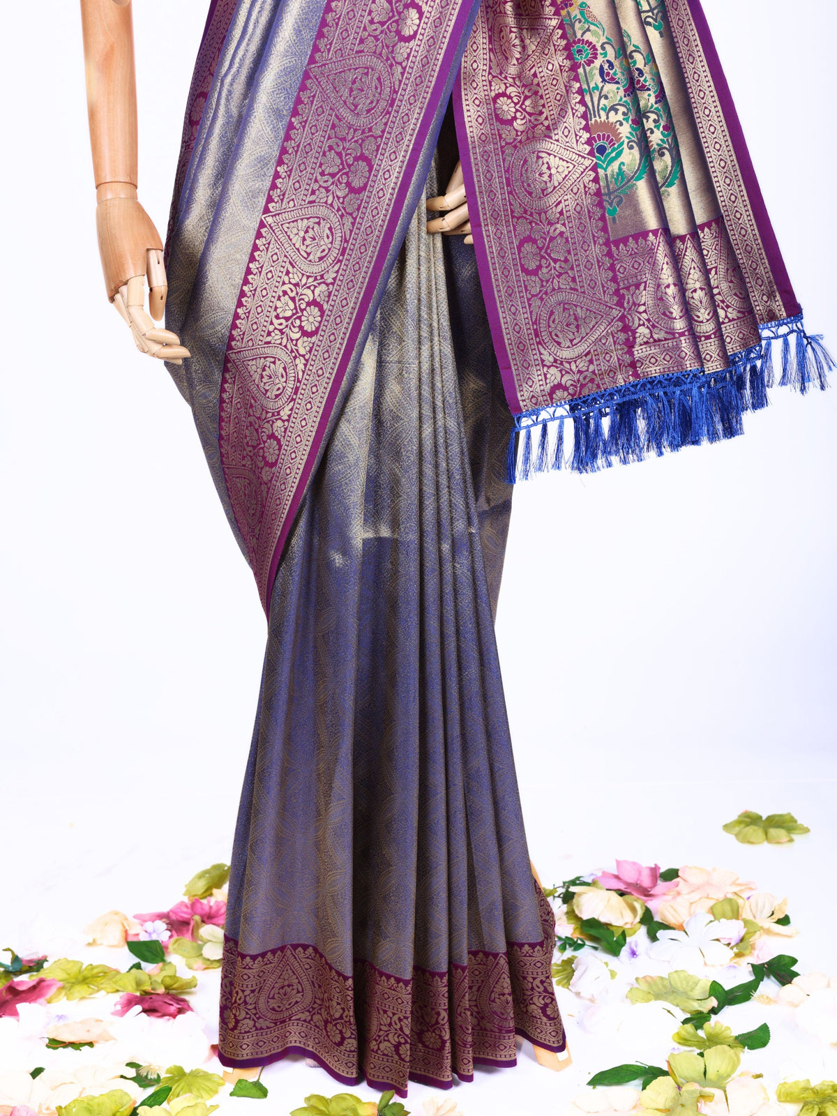 Sky blue color Kanjivaram work Designer Saree BLS1017_Sky blue