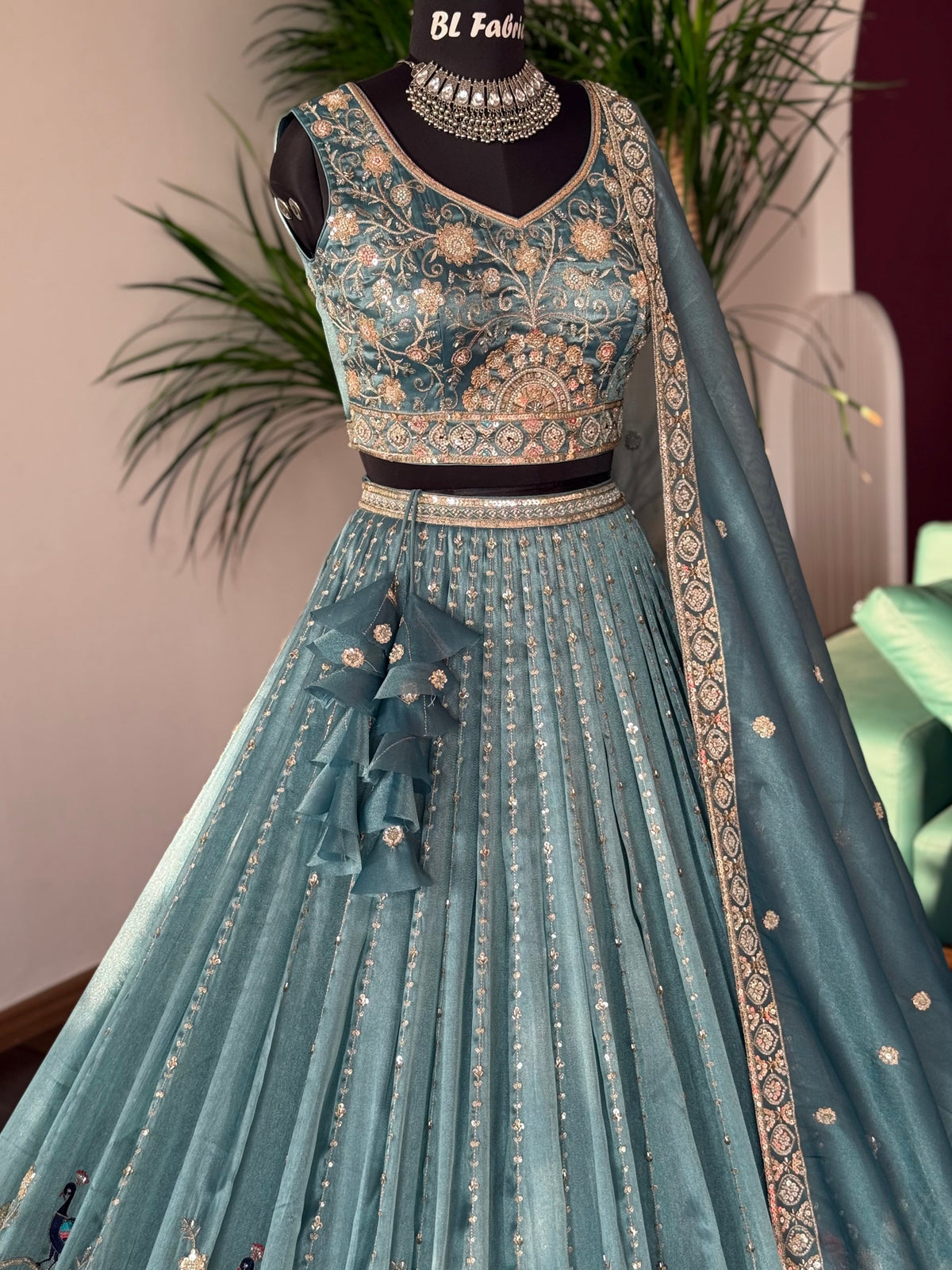 Sky blue color Bids Embroidery work Designer Lehenga Choli BL1661