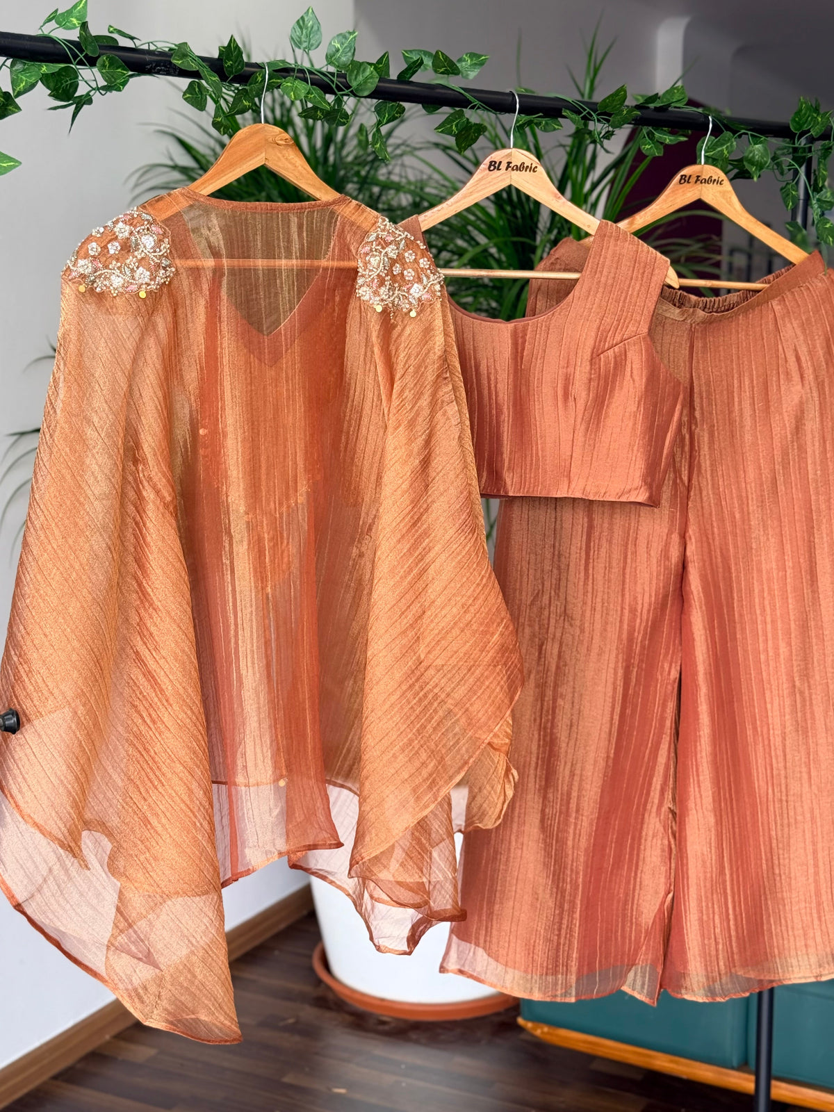 Copper Peach Handwork Necklace Sharara set BLS130