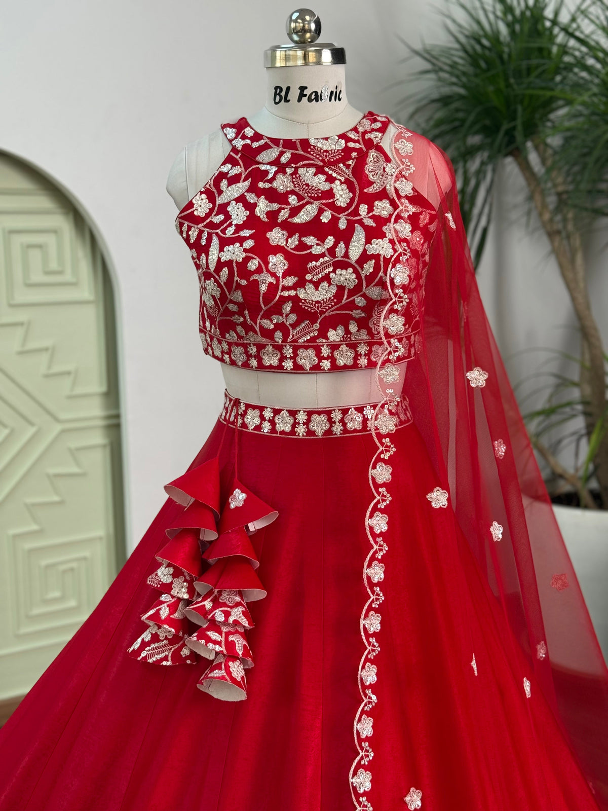 Ruby Red color Designer Sequence Embroidery work Lehenga choli BL1722