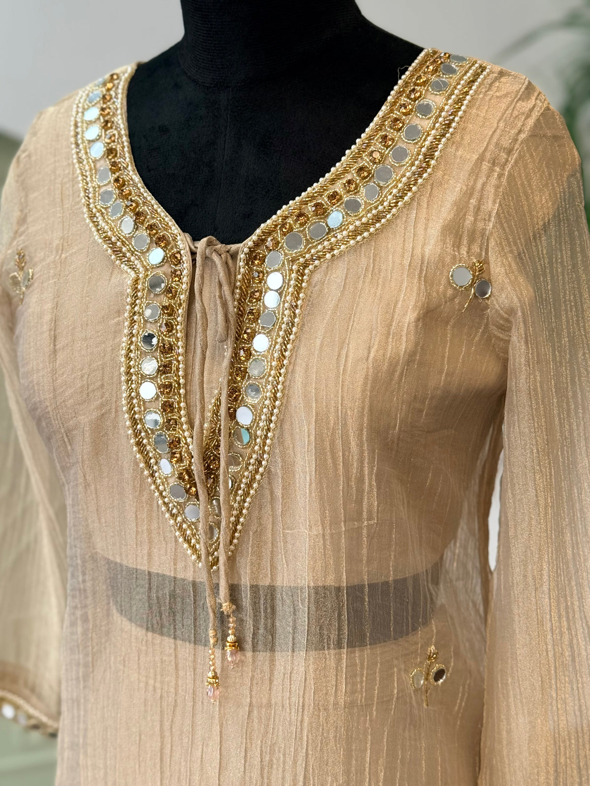 Dusty Champagne Gold Handwork Necklace Sharara set BLS121