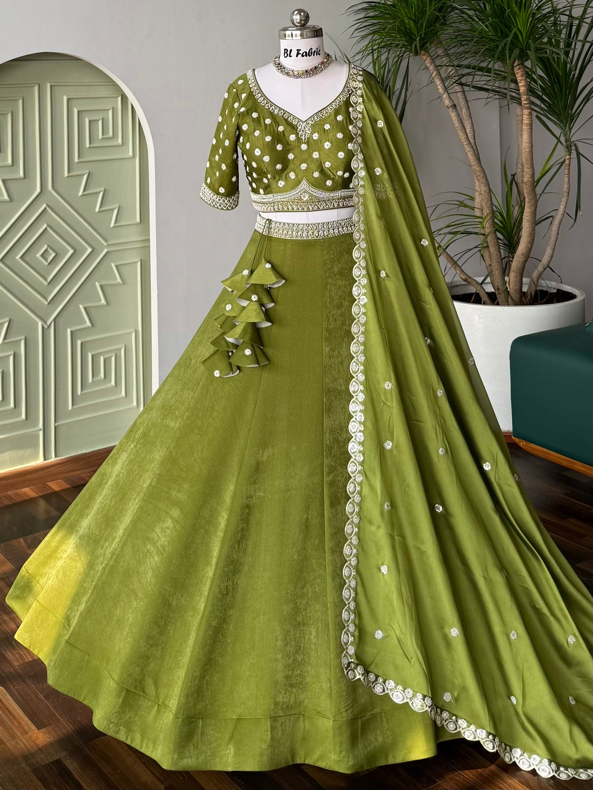 Mehendi color Designer Bids Embroidery work Lehenga choli BL1652