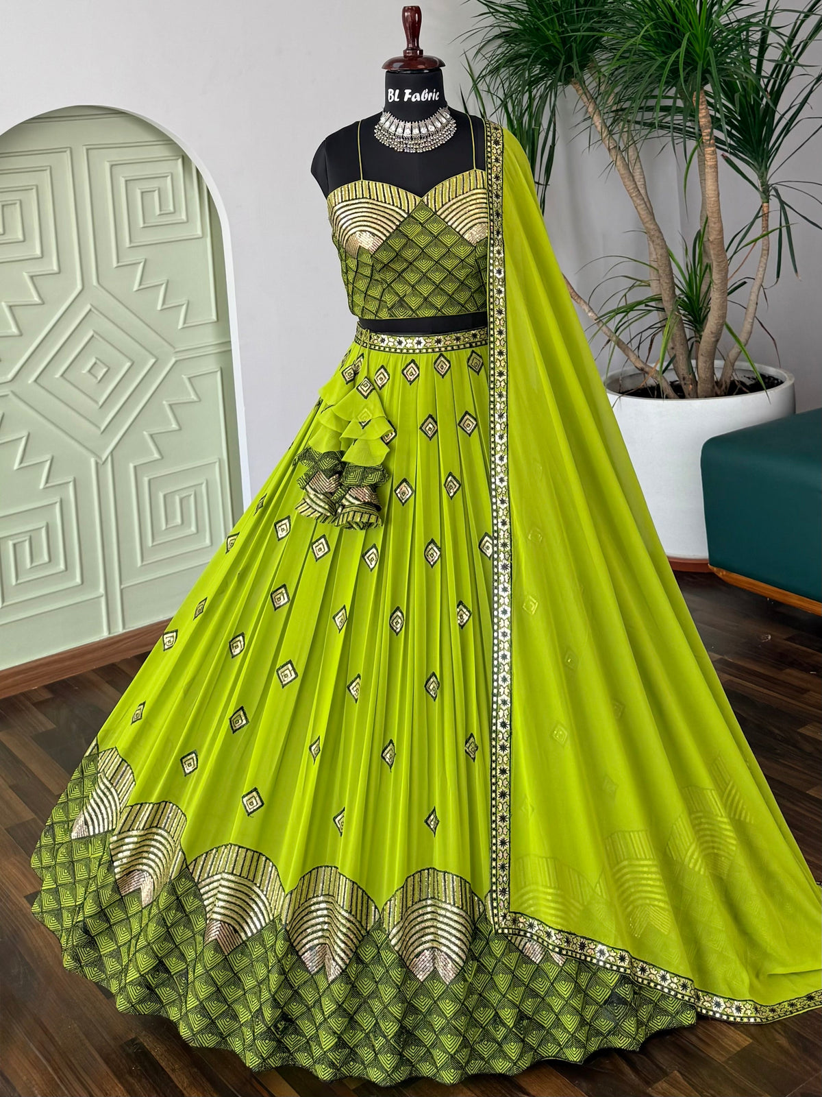 Parrot color Sequence Embroidery work Designer Lehenga Choli BL1726