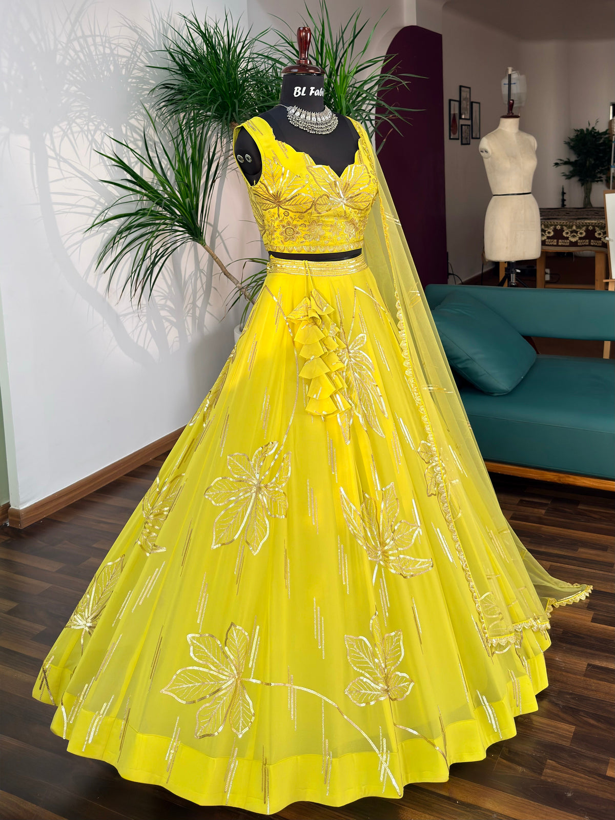 Yellow color Sequence Embroidery work Designer Lehenga Choli BL1682