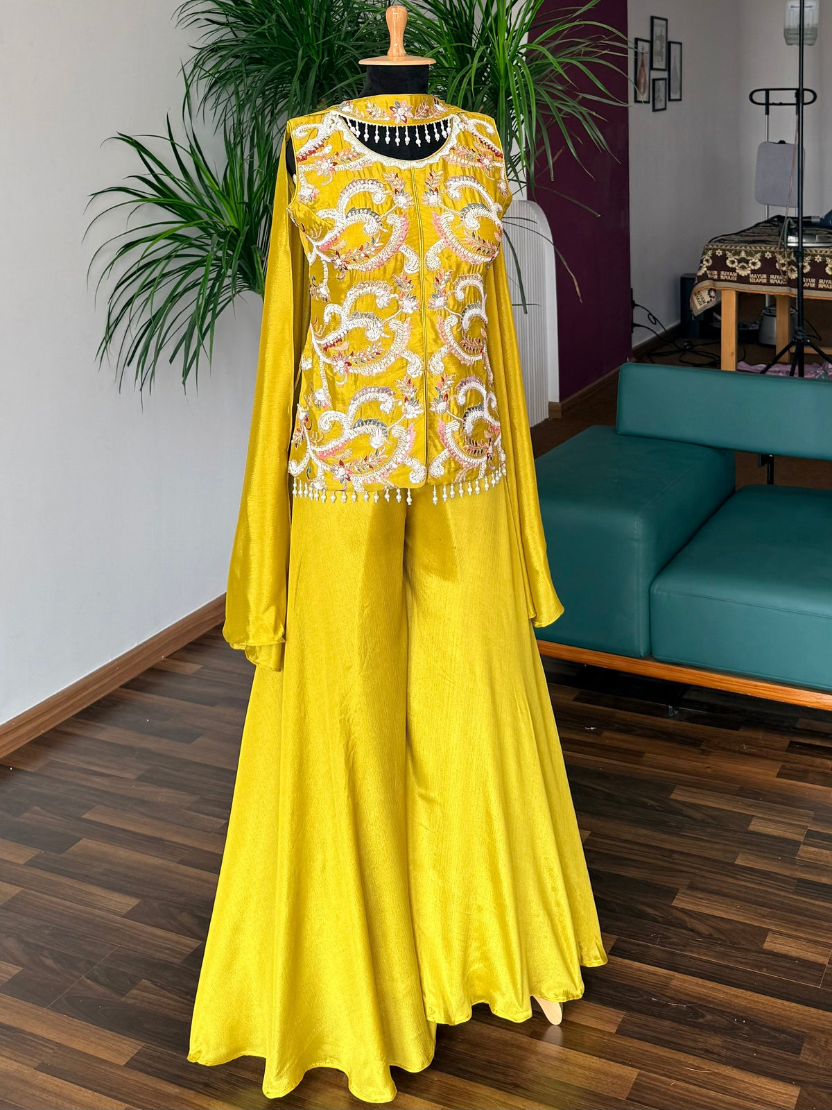 Yellow color Bids Sequence Embroidery work Sharara set BLS141