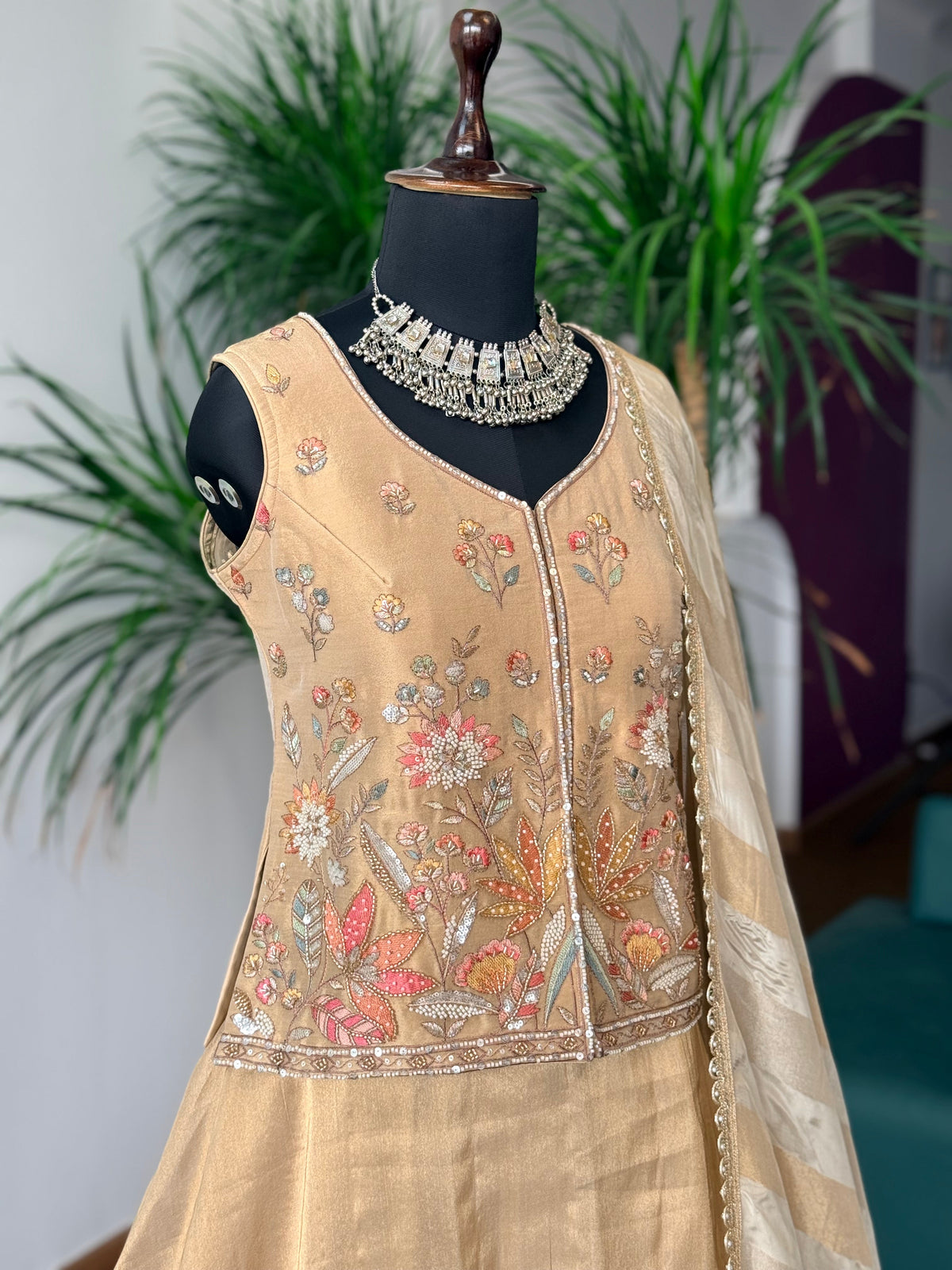 Golden color Bids Embroidery work Sharara set BLS107