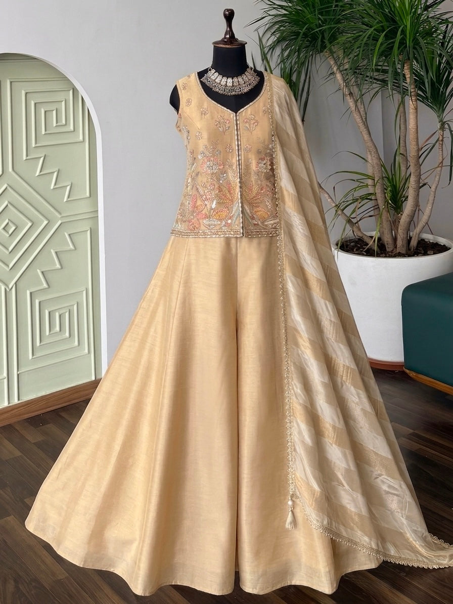 Golden color Bids Embroidery work Sharara set BLS107