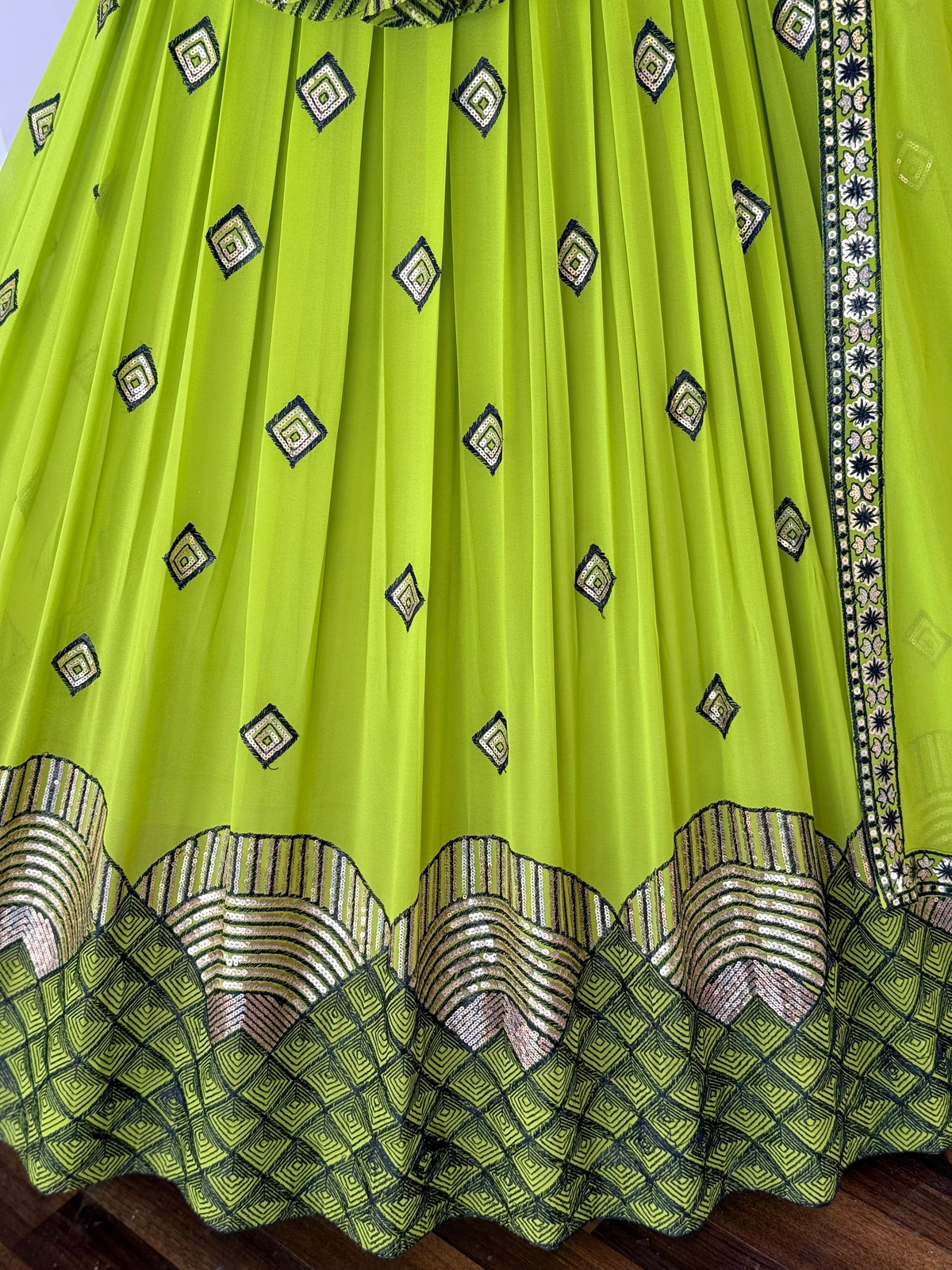 Parrot color Sequence Embroidery work Designer Lehenga Choli BL1726