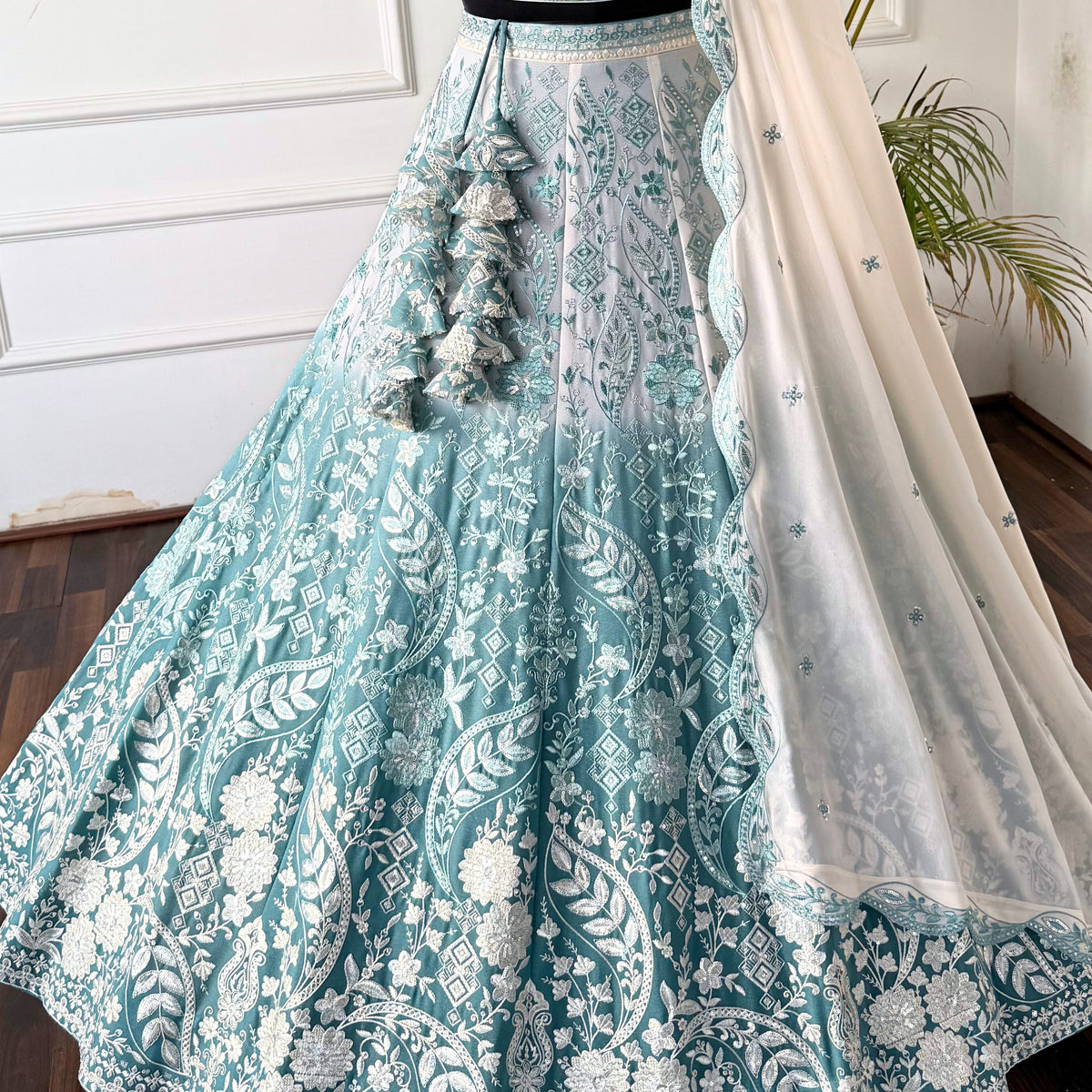 Shading White Skyblue color Thread work Designer Wedding Lehenga Choli BL1550
