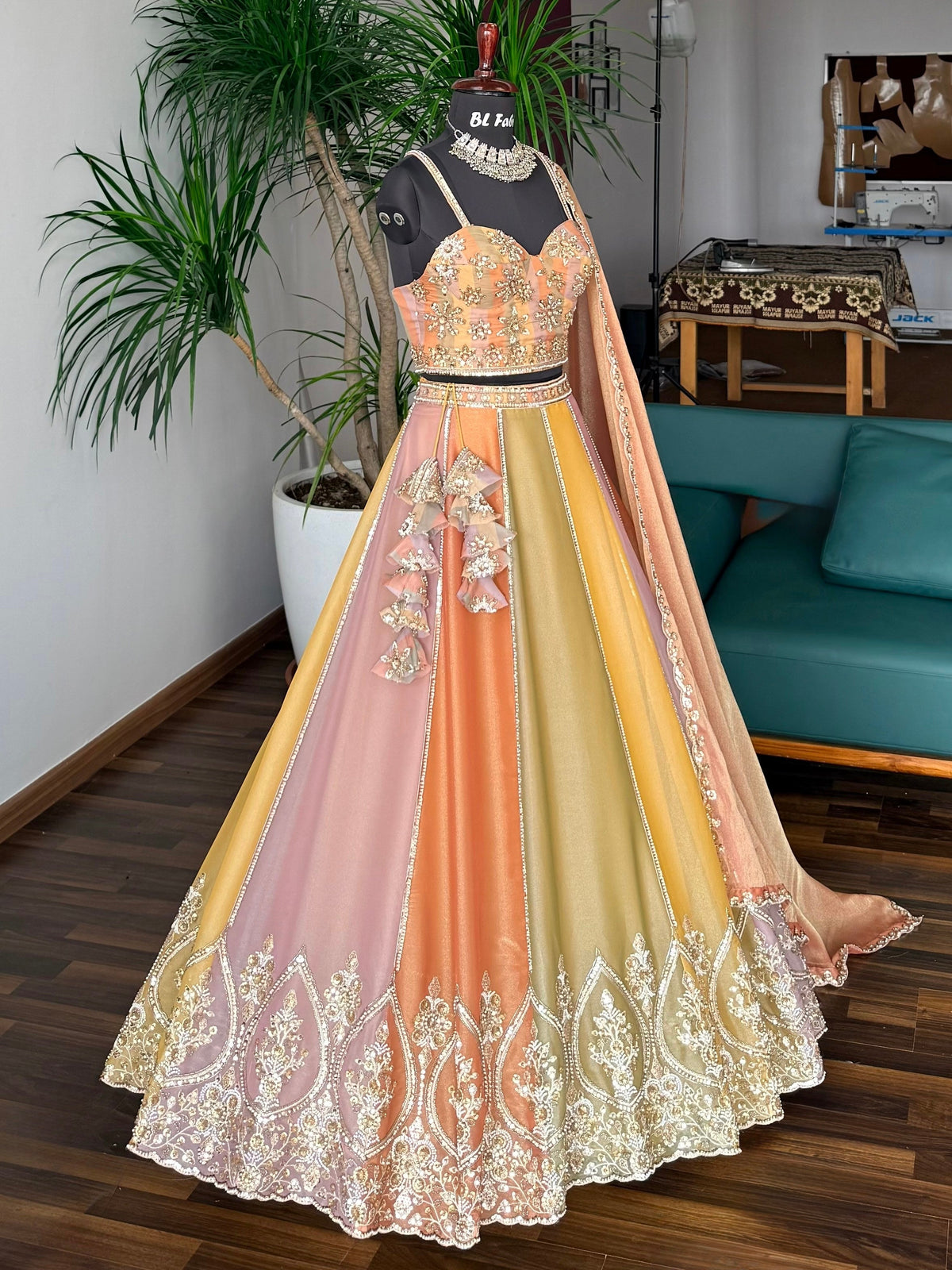 Multi color Designer Bids Embroidery work Lehenga choli BL1742