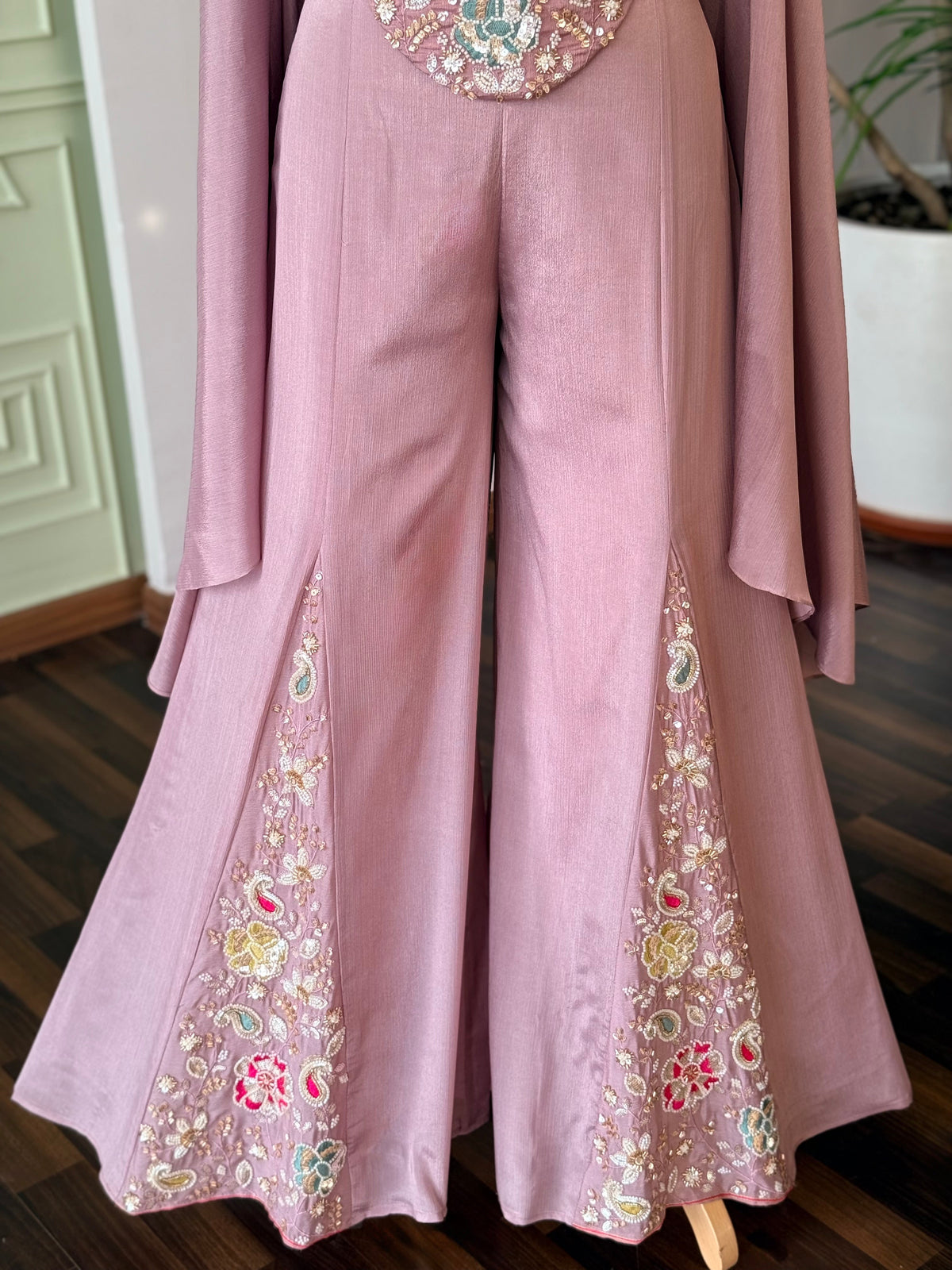 Soft Mauve Pink color Bids Sequence Embroidery work Sharara set BLS127