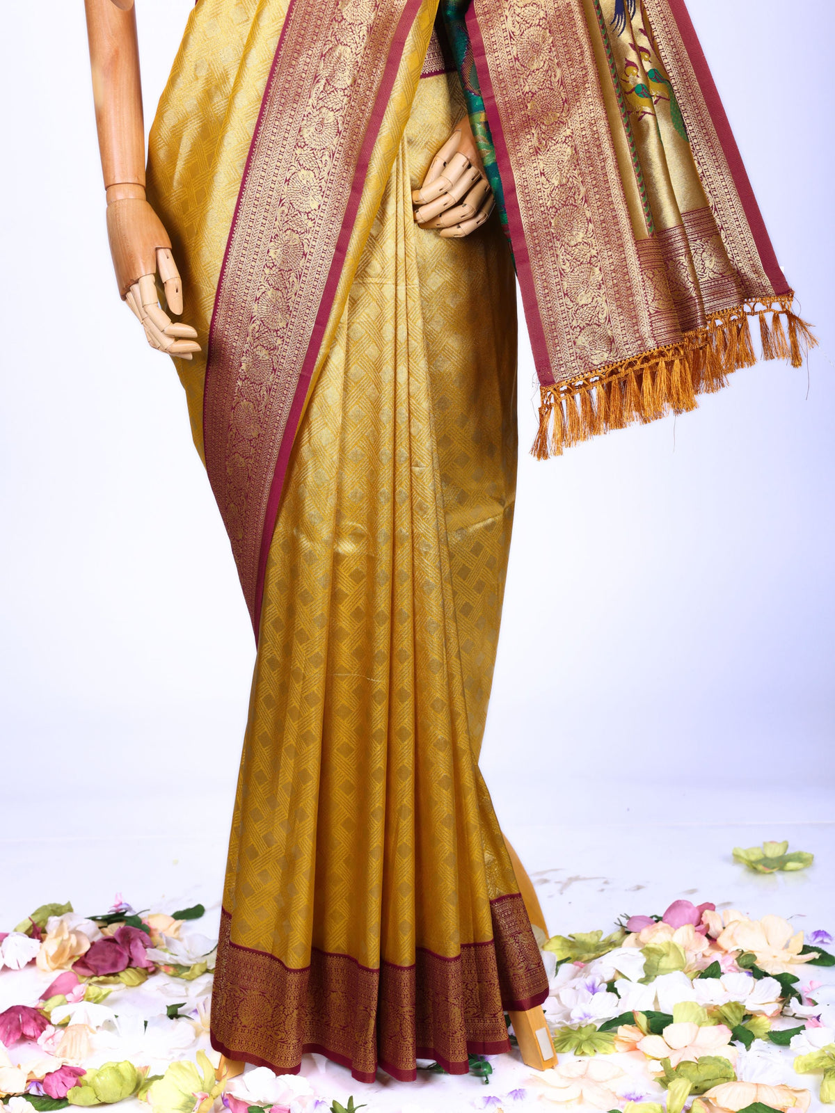 Yellow color Kanjivaram work Designer Saree BLS1016_Yellow