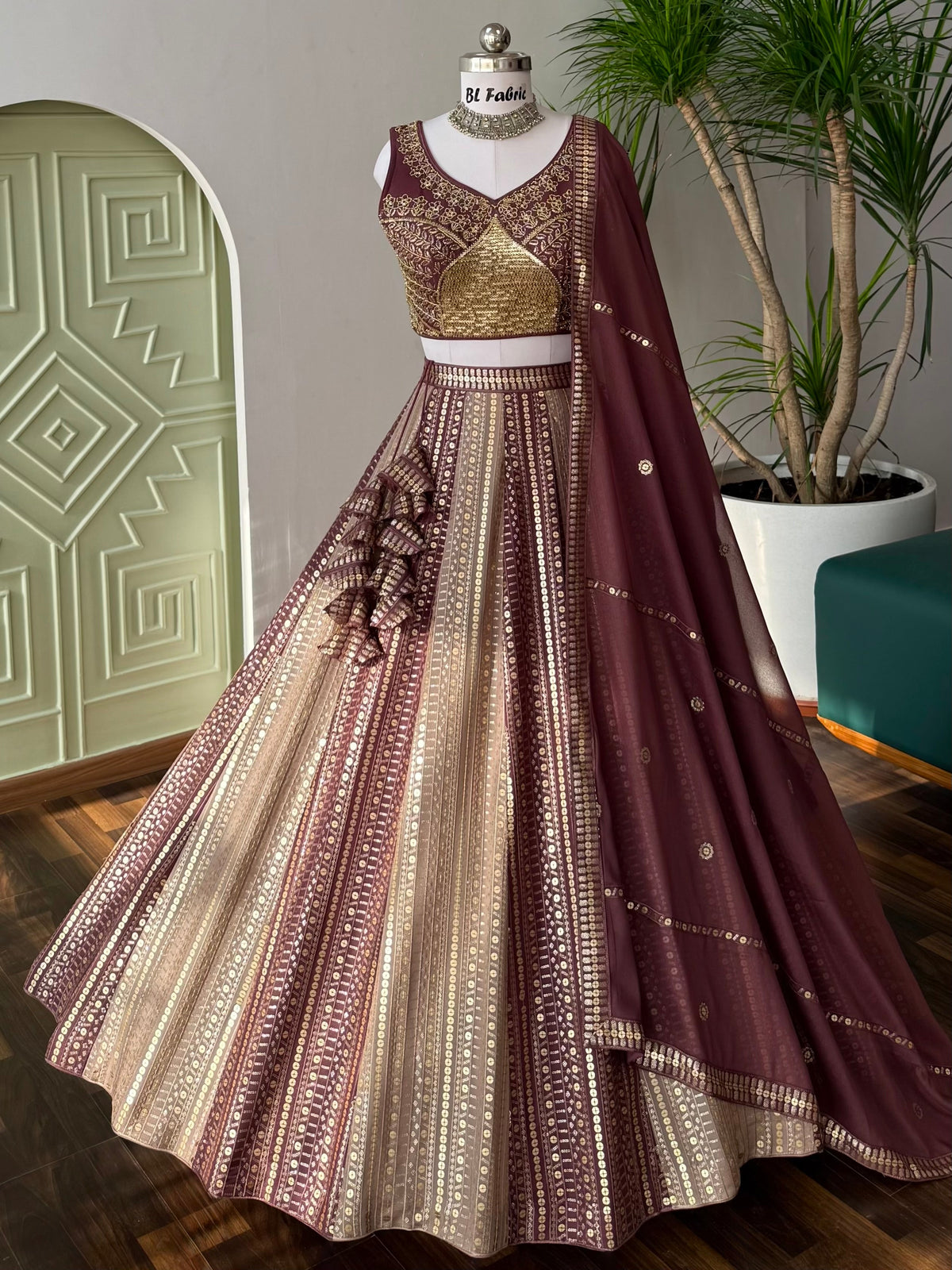 Multi color Designer Sequence Embroidery work Lehenga choli BL1646