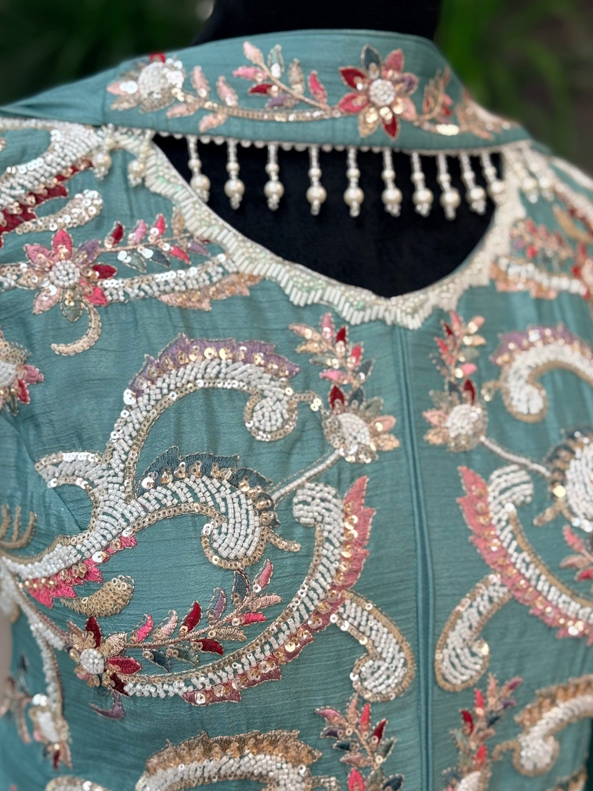 Sky blue color Bids Sequence Embroidery work Sharara set BLS122