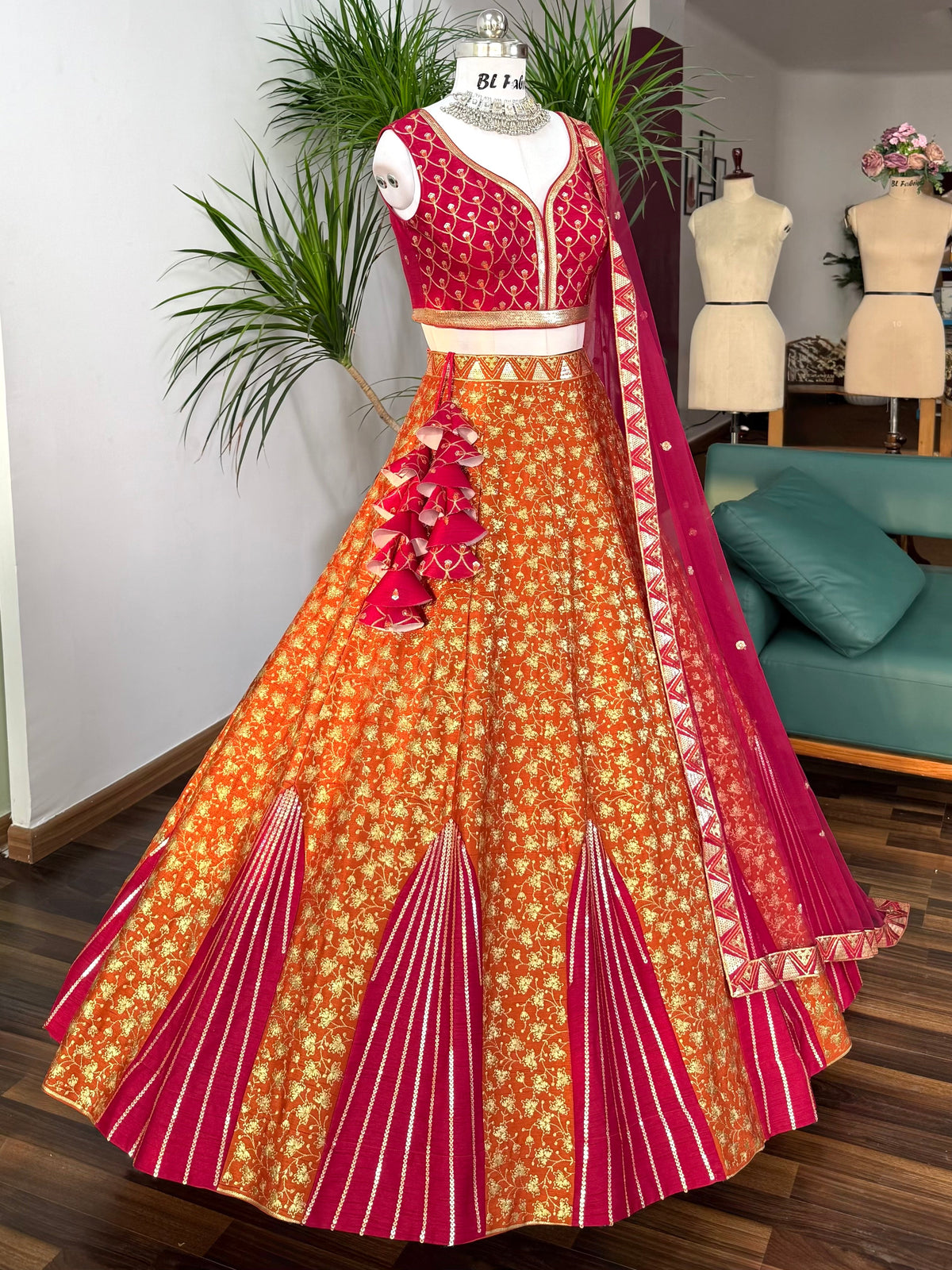 Orange color Designer Sequence Embroidery work Lehenga choli BL1654