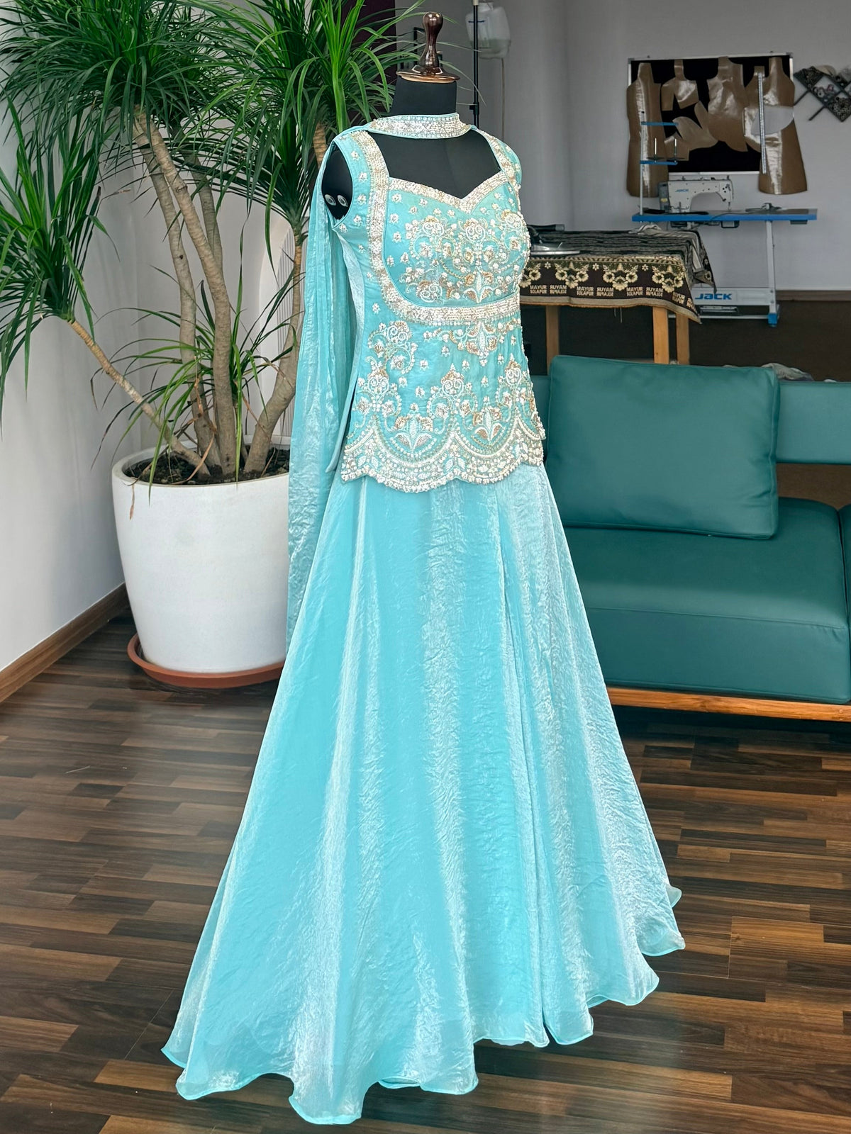 Royal Ice blue color Bids Sequence Embroidery work Sharara set BLS118