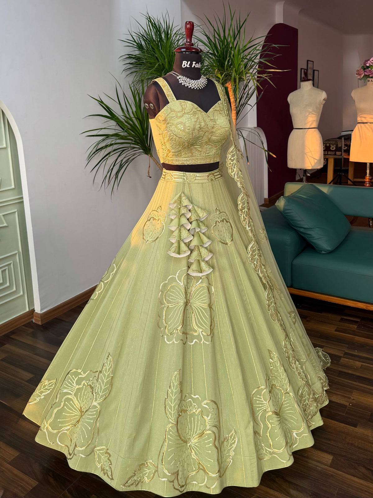 Parrot Green color Designer Sequence Embroidery work Lehenga choli BL1648